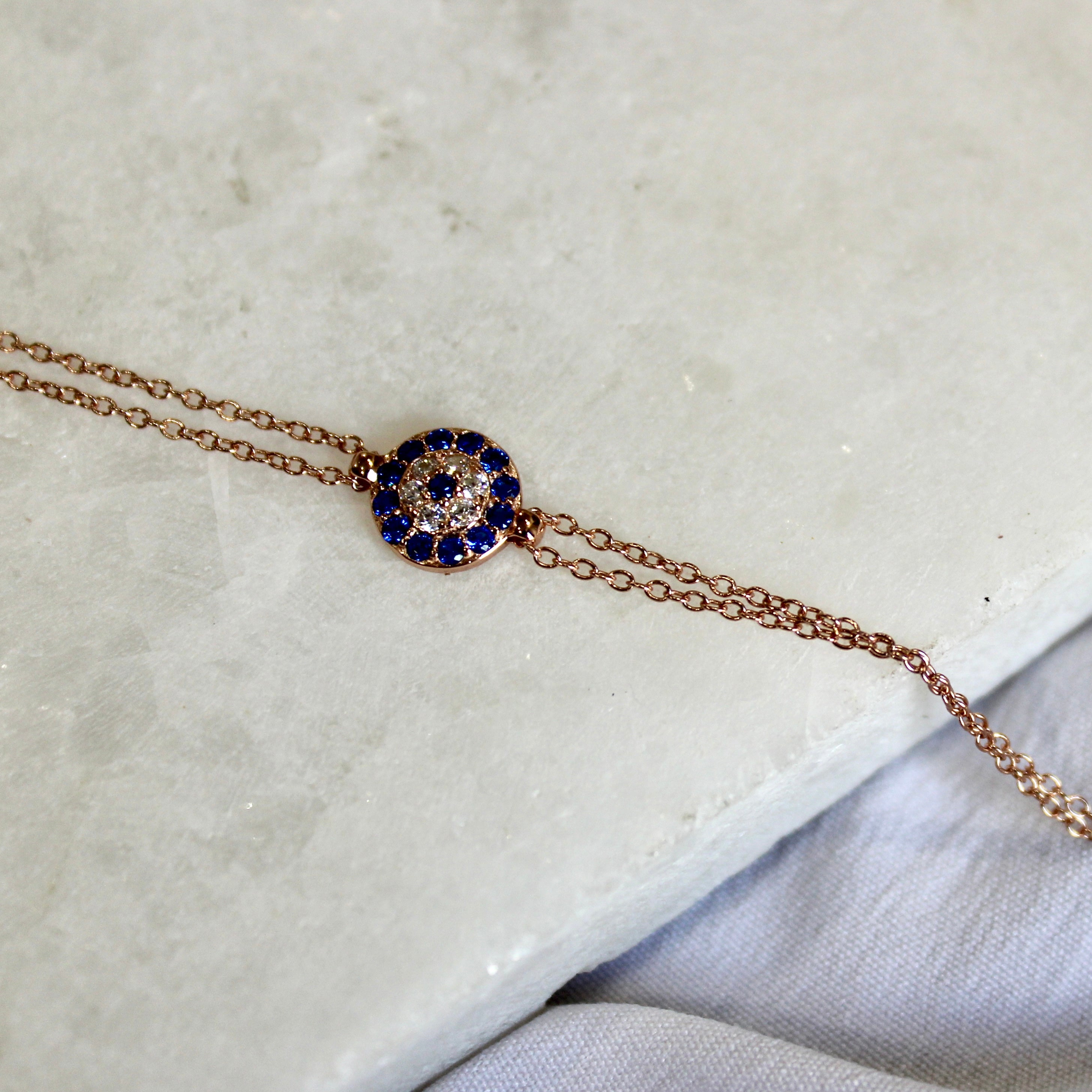 Sapphire Stones Rose Gold Minimal Silver Bracelet in Rose Gold