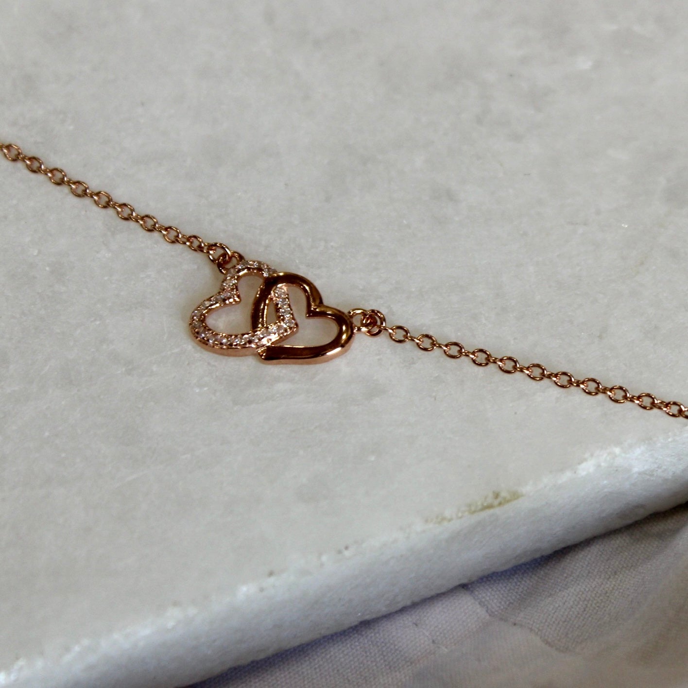 Interconnecting Heart Charm Rose Gold Silver Minimal Bracelet