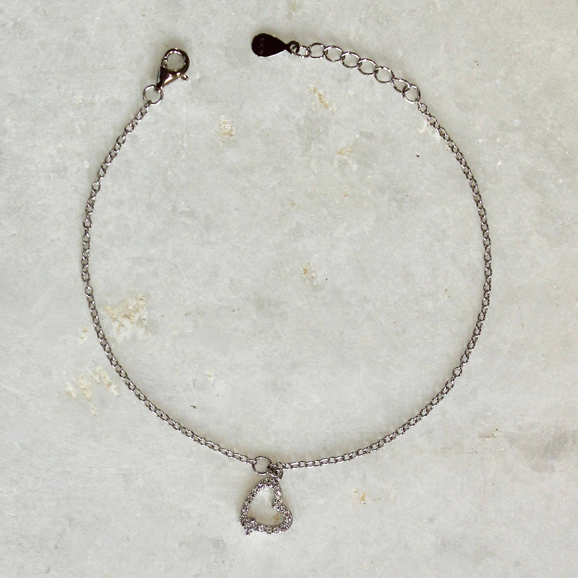 Heart Charm Minimal Silver Bracelet