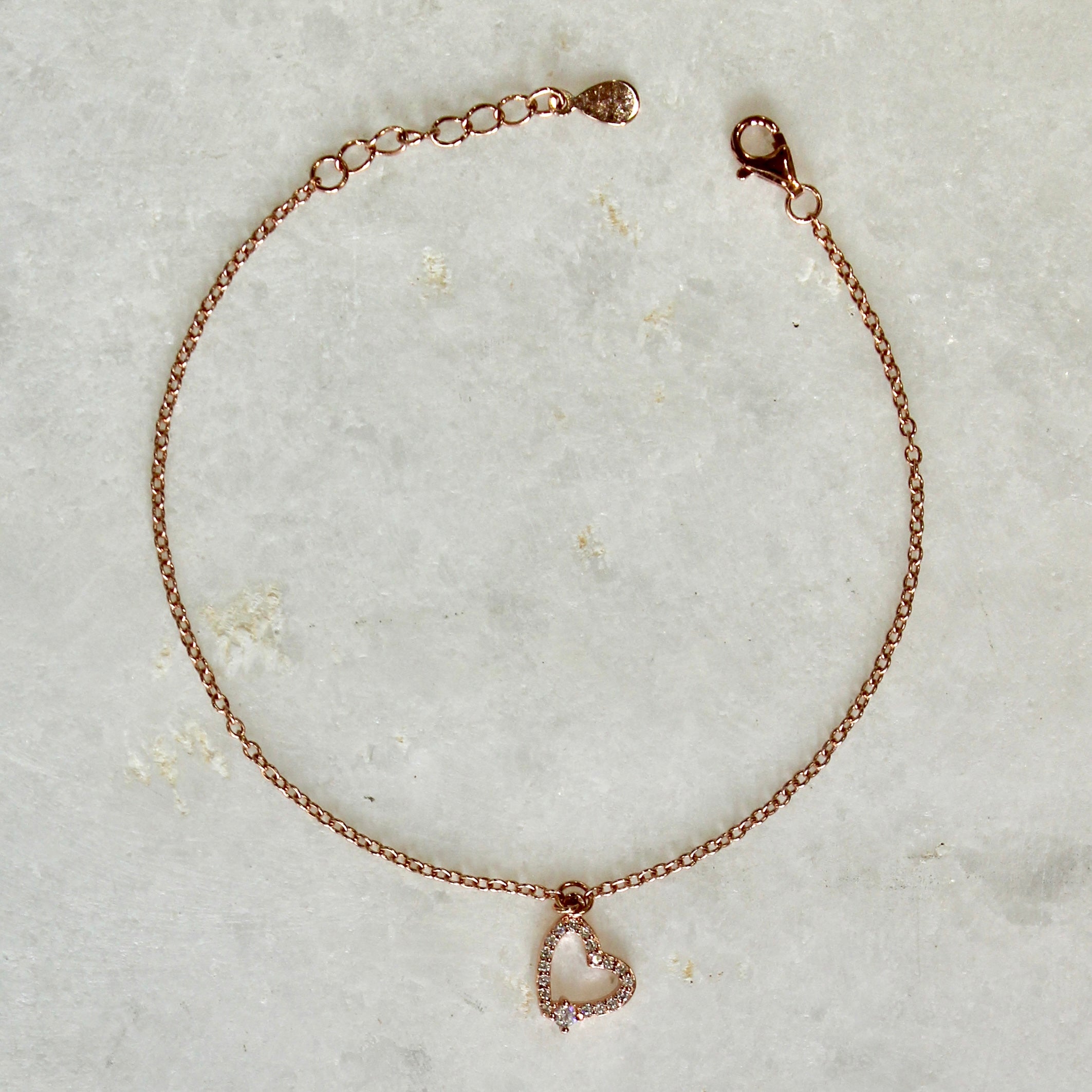 Heart Charm Minimal Rose Gold Silver Bracelet