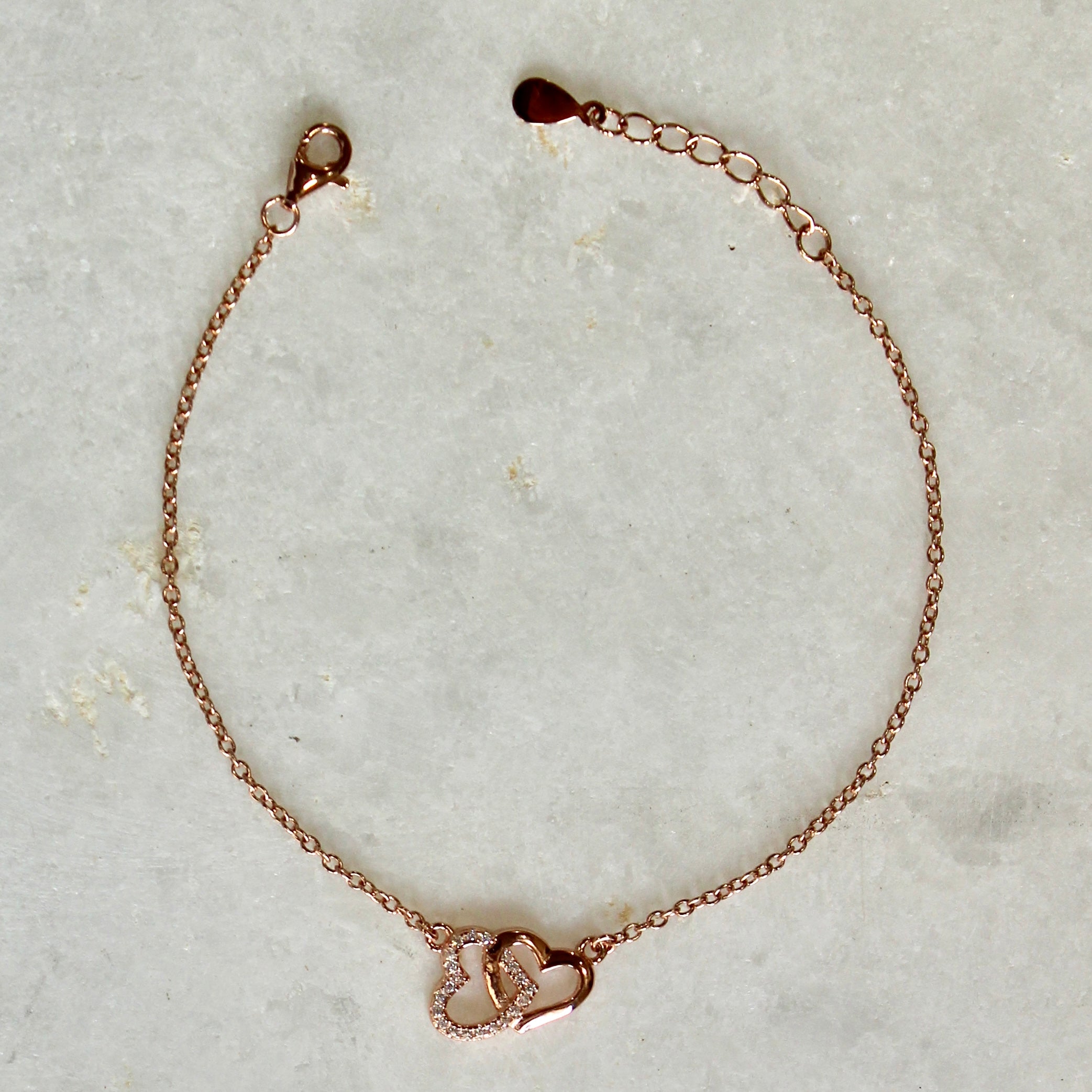 Interconnecting Heart Charm Rose Gold Silver Minimal Bracelet