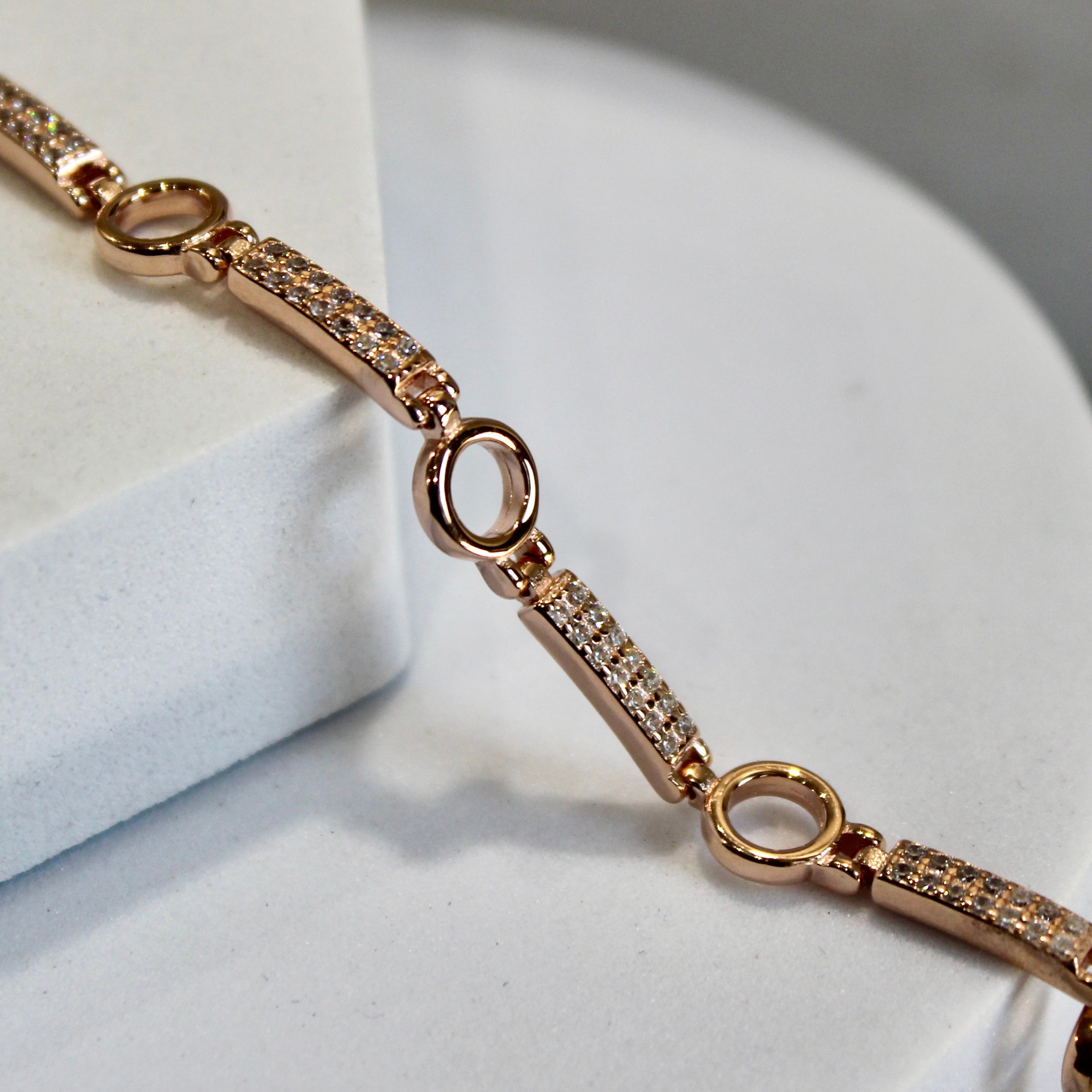 Circle Lined Stones Rose Gold Party Bracelet