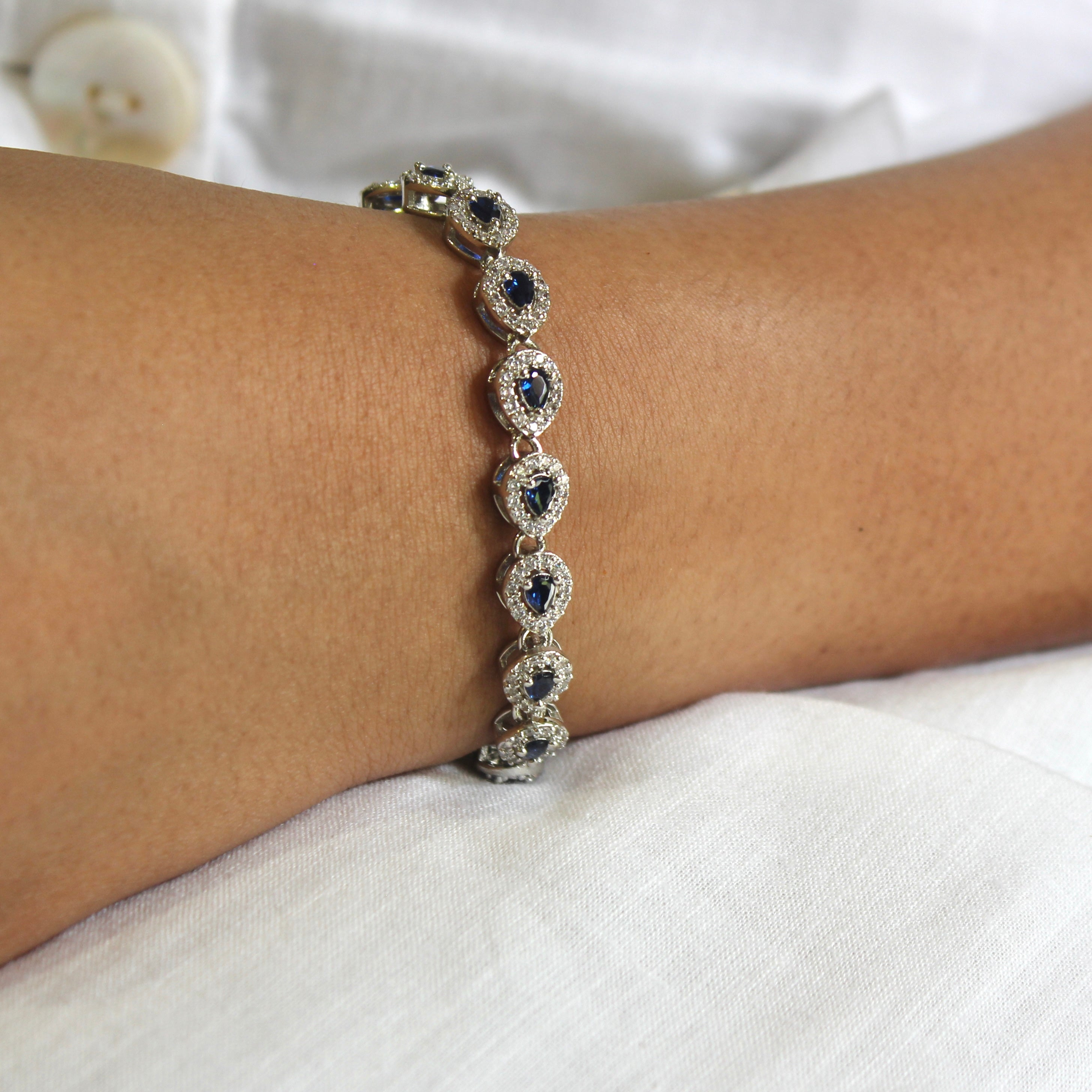 Sapphire Stones Leaf Minimal 925 Silver Bracelet