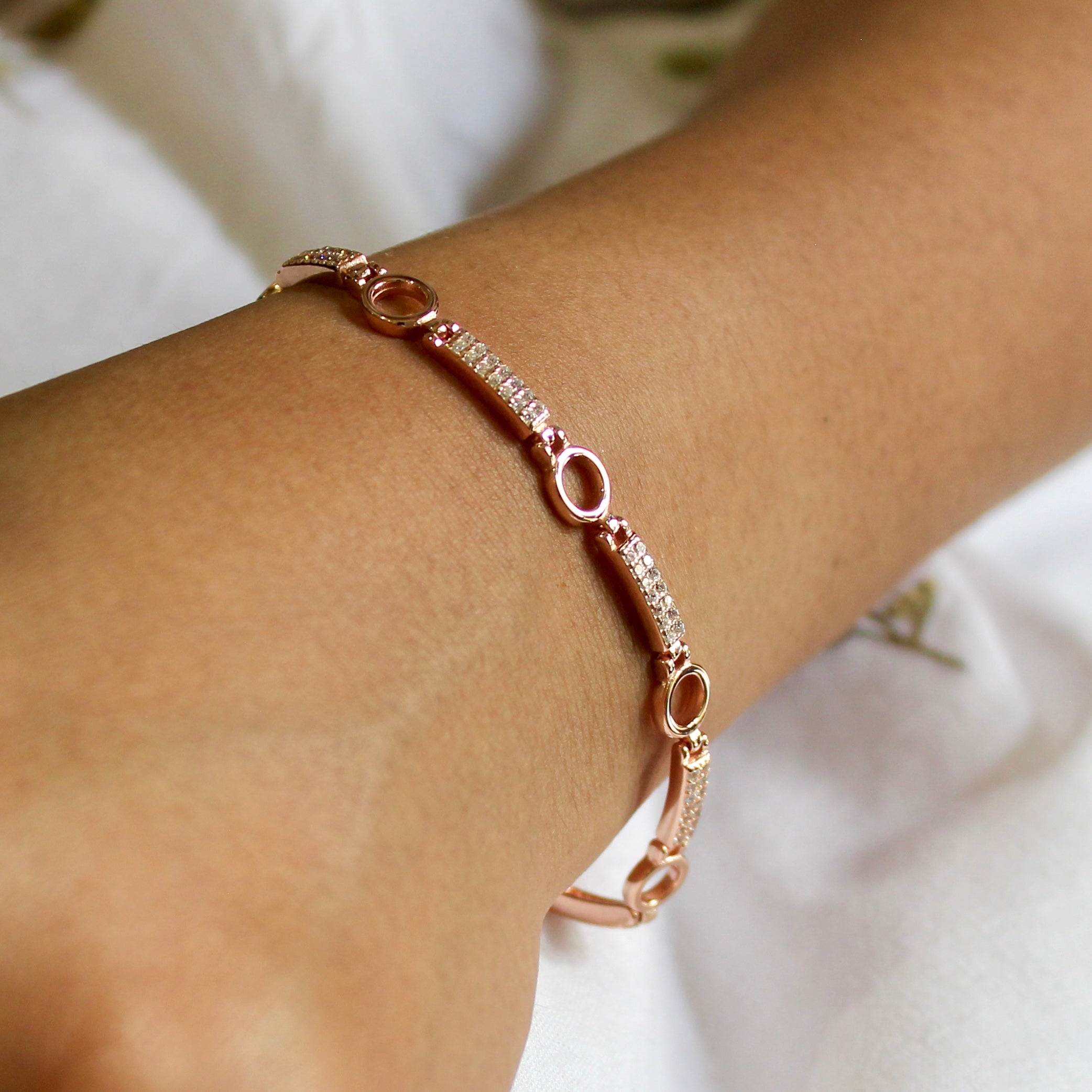 Circle Lined Stones Rose Gold Party Bracelet