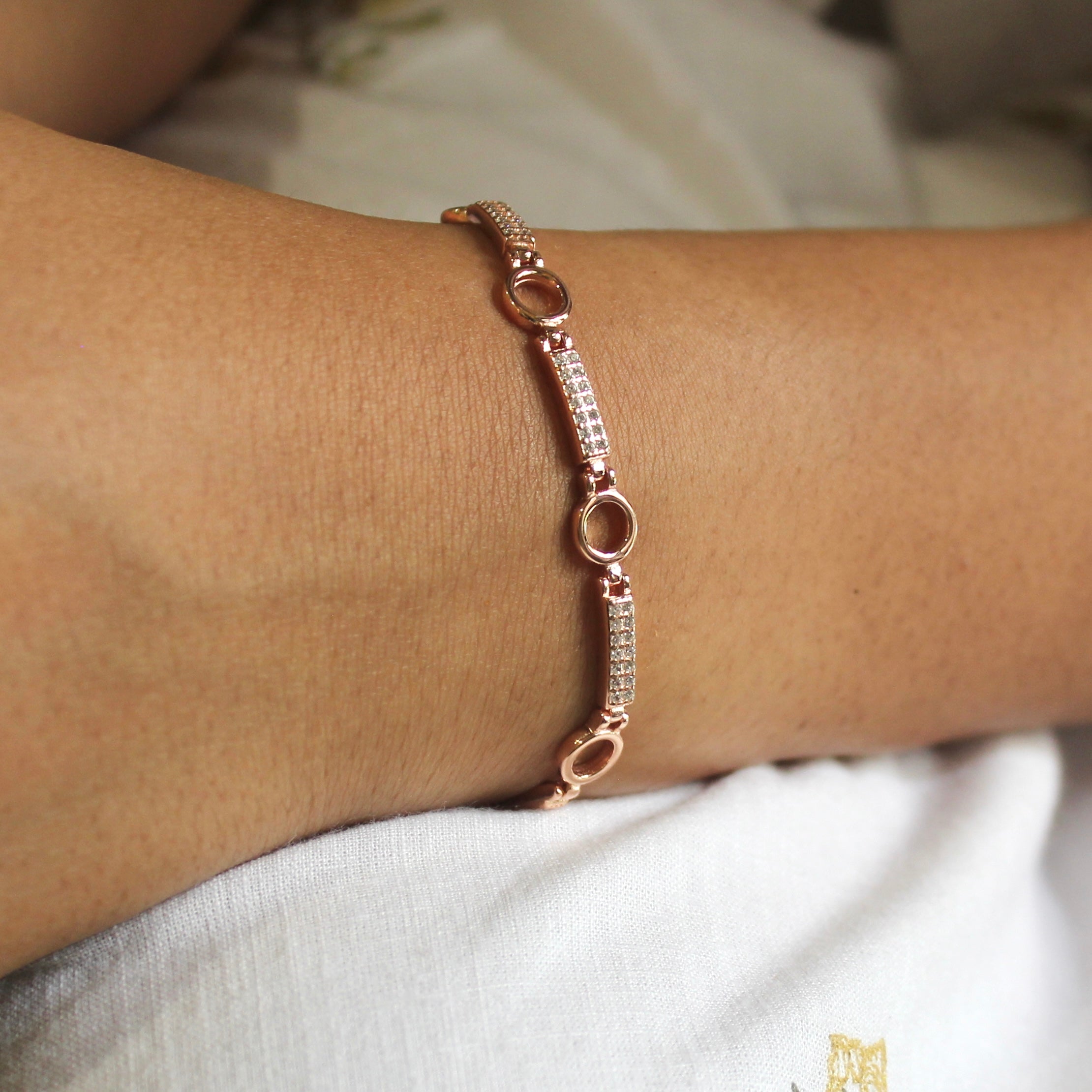 Circle Lined Stones Rose Gold Party Bracelet