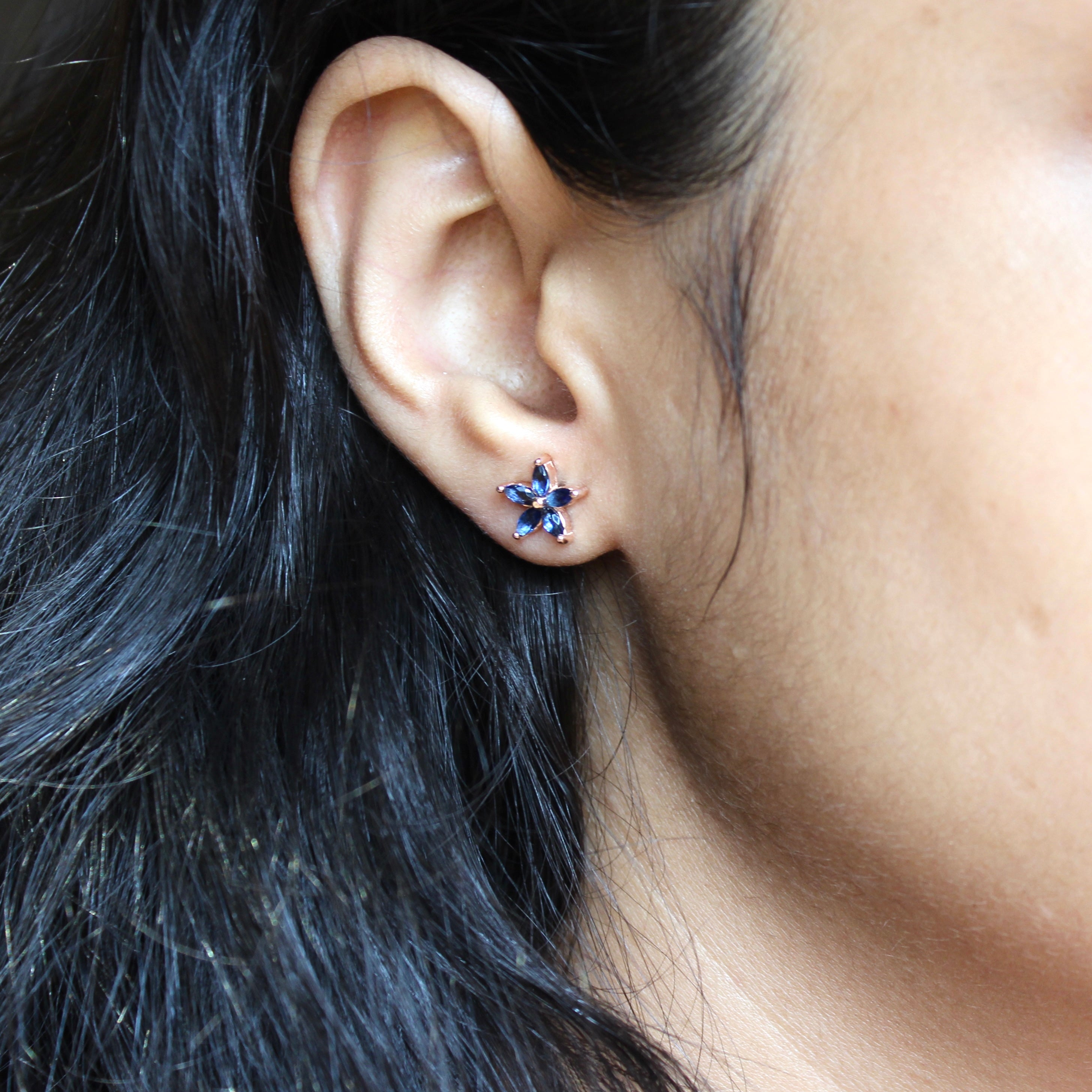 Sapphire Flower Rose Gold Silver Studs