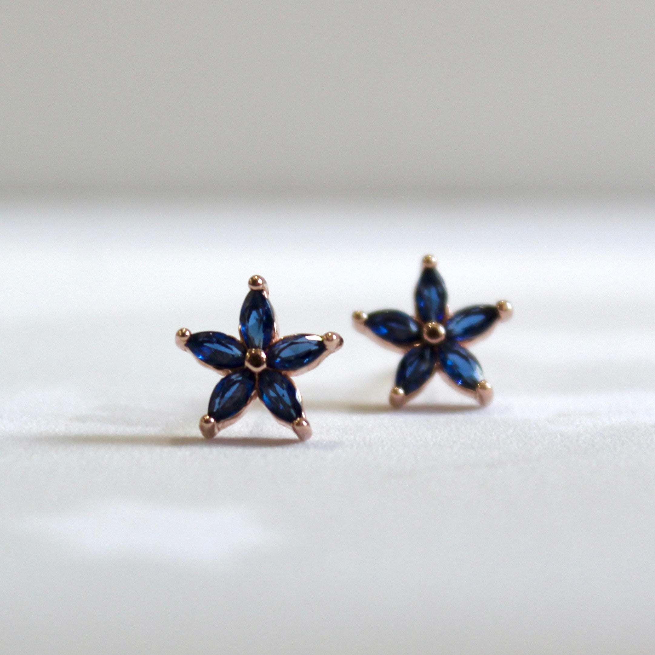 Sapphire Flower Rose Gold Silver Studs