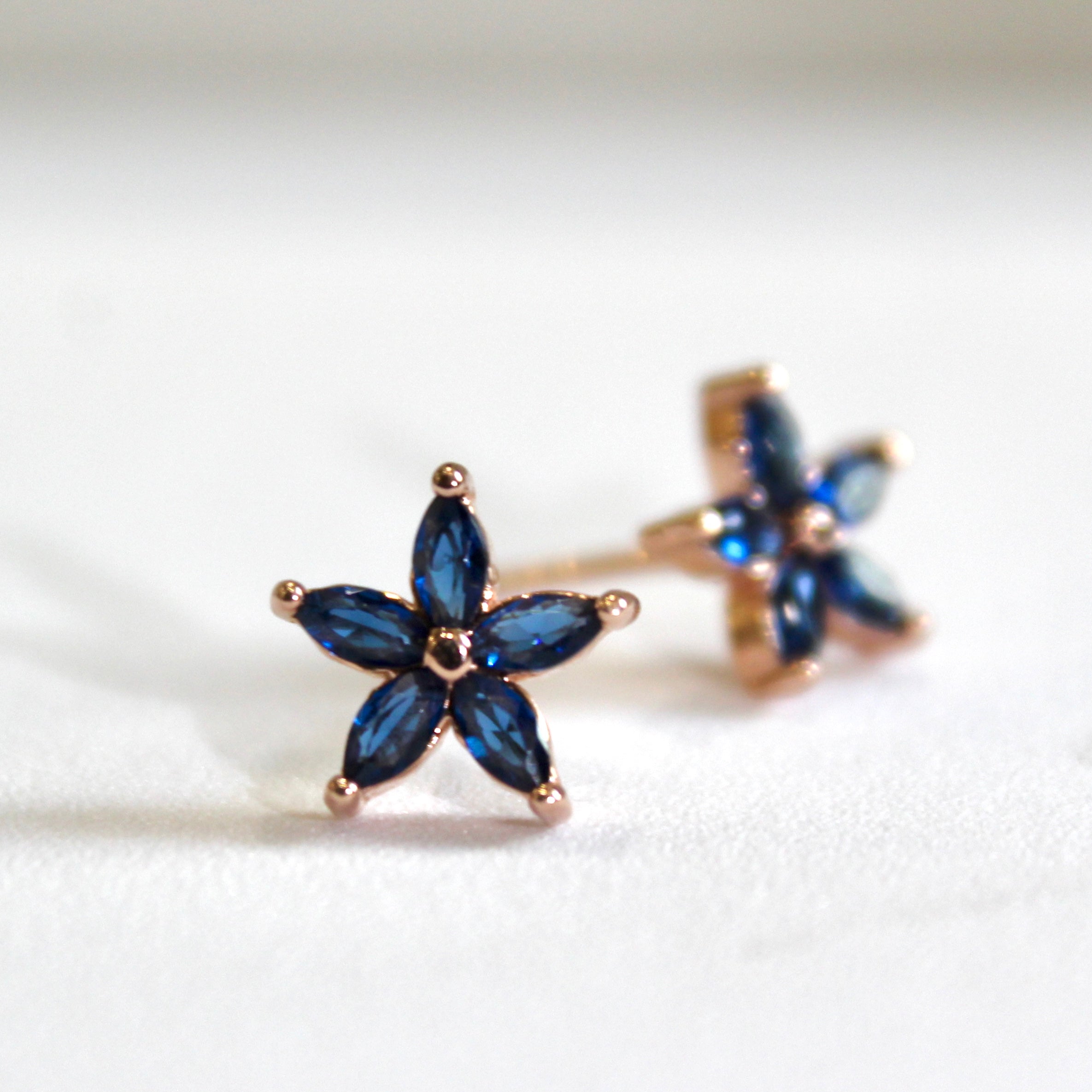 Sapphire Flower Rose Gold Silver Studs