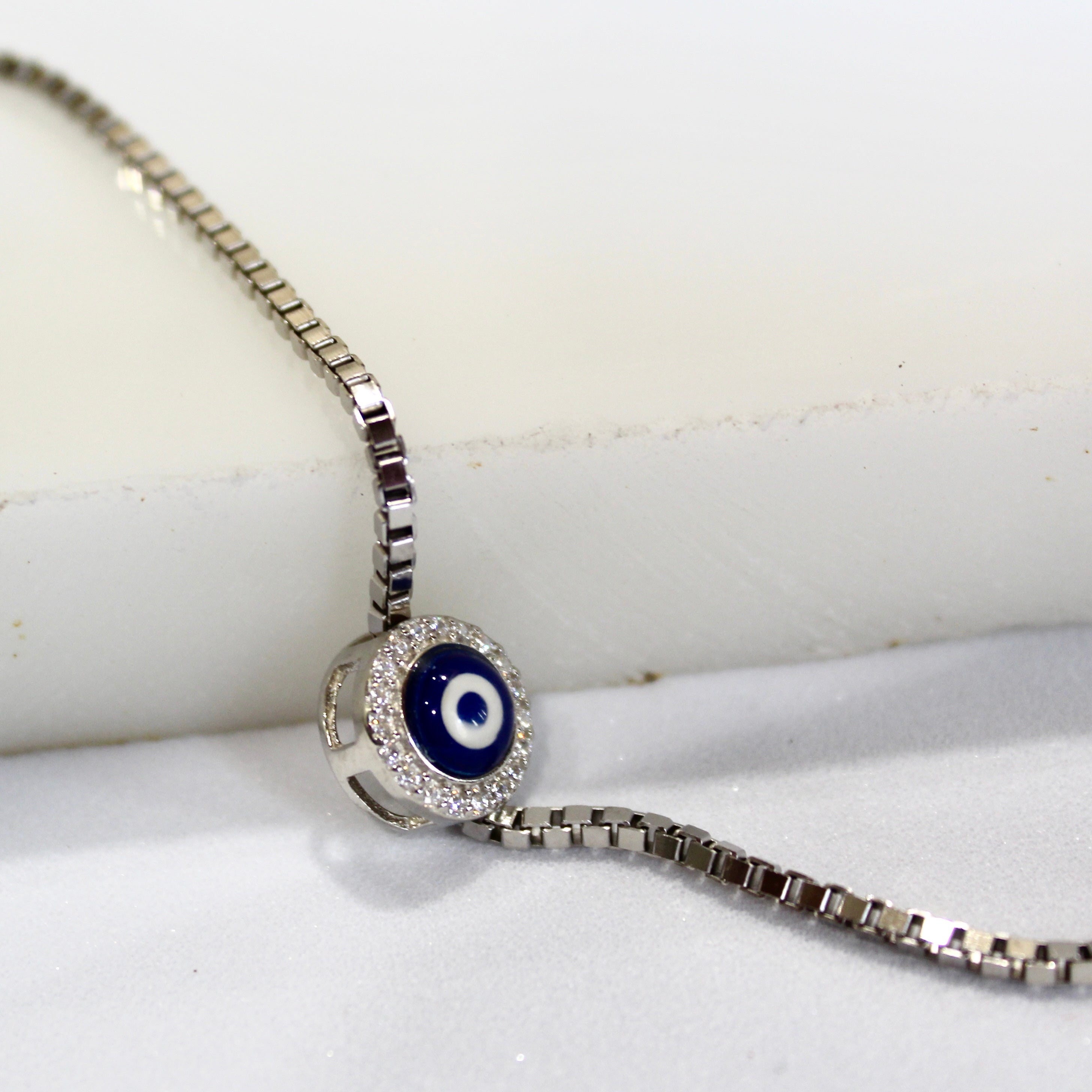 Evil Eye Silver Chain Anklet- Single