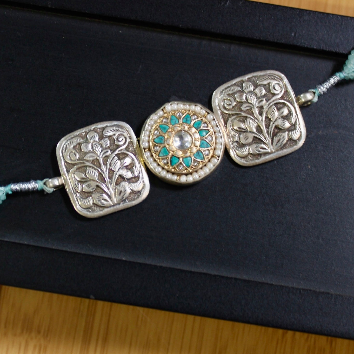 Pastel Blue Stones Oxidised Silver Choker Piece