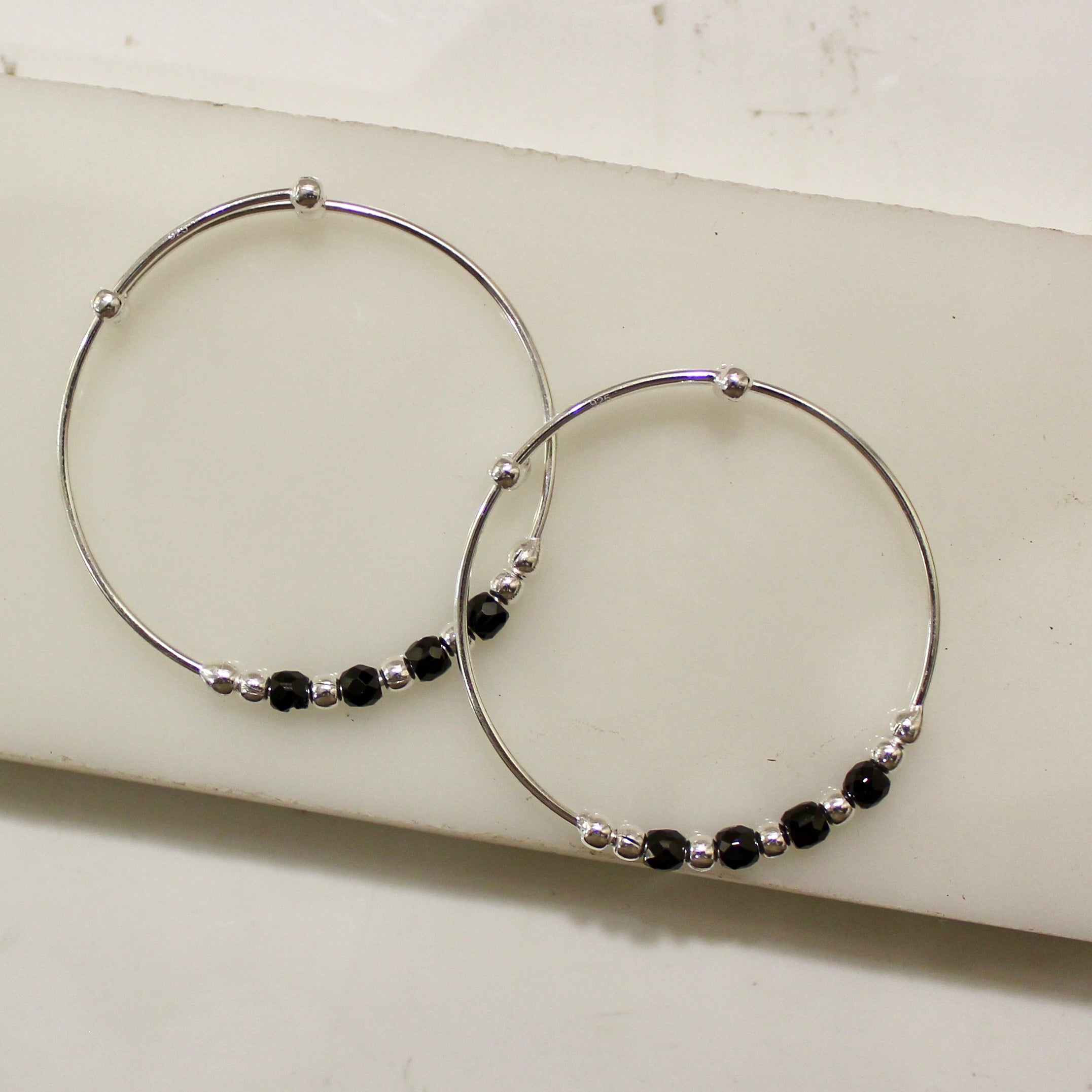 Black Beads Baby Adjustable Silver Bangles