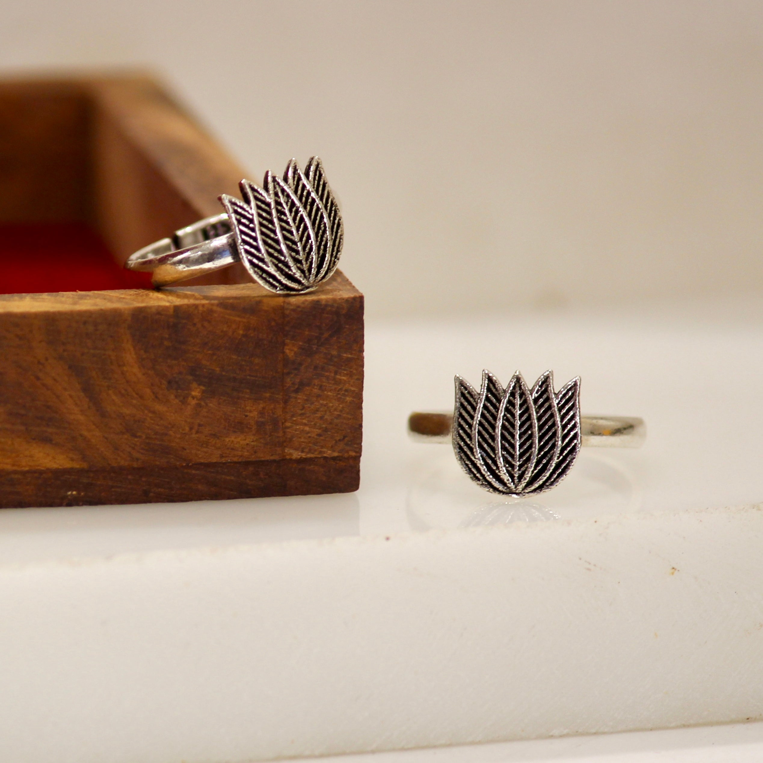 Lotus Pure Silver Oxidised Toe Rings