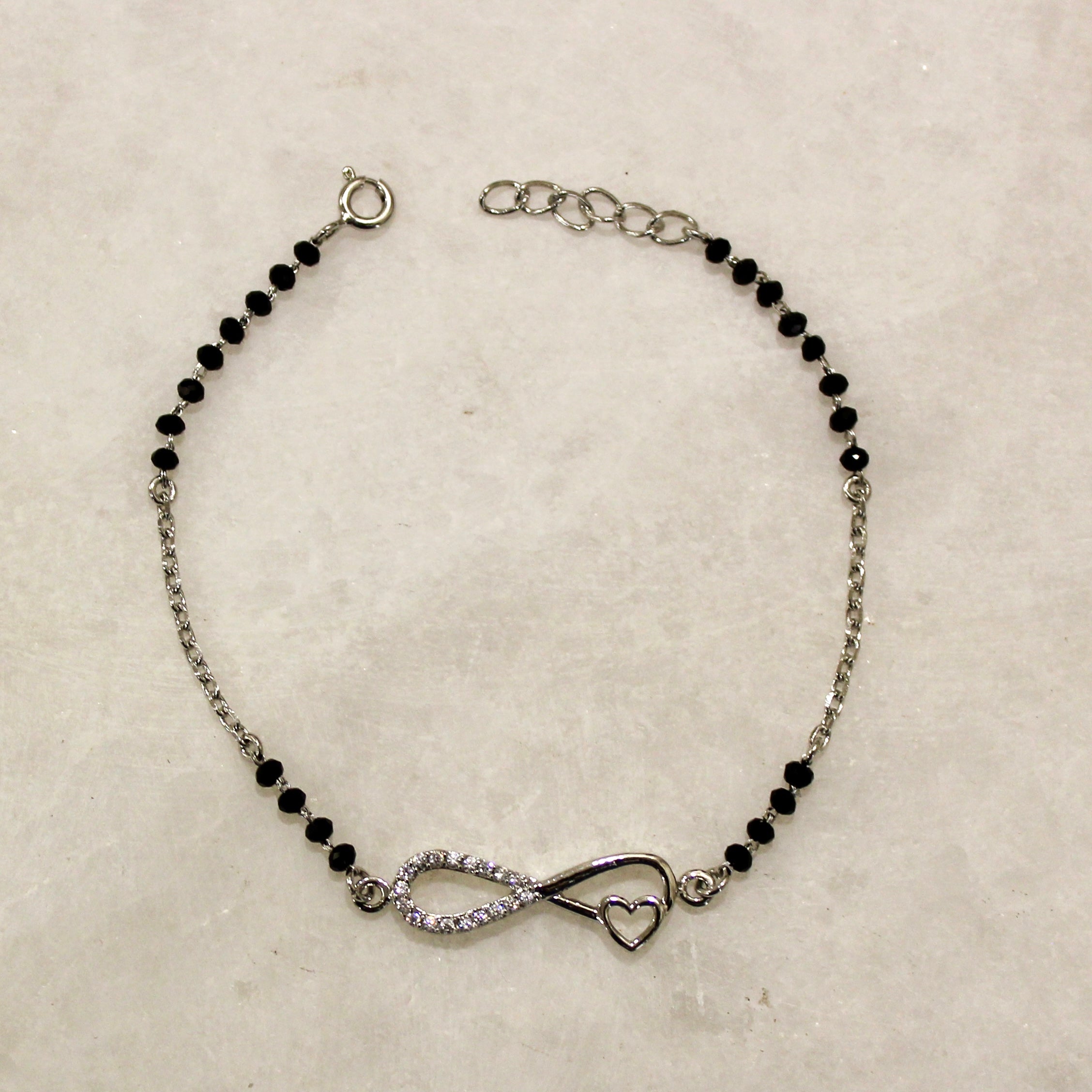 Infinity With Heart Charm Pure Silver Mangalsutra Bracelet