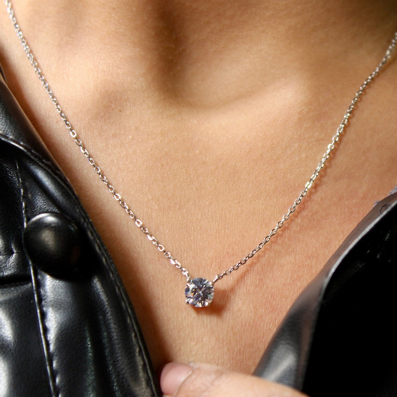 Classic Zircon Stone Pure Silver Pendant With Linked Chain