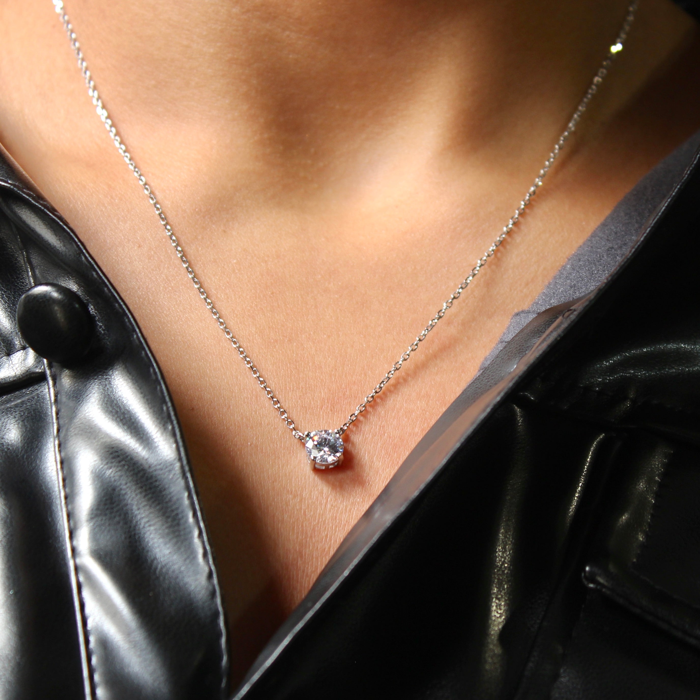 Classic Zircon Stone Pure Silver Pendant With Linked Chain