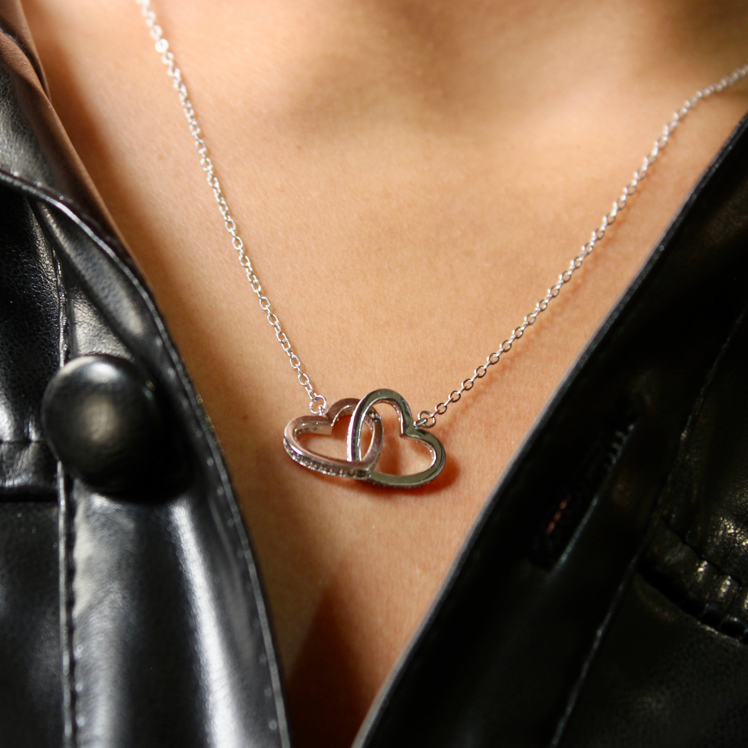 Interconnecting hearts pure Silver Pendant With Linked Chain