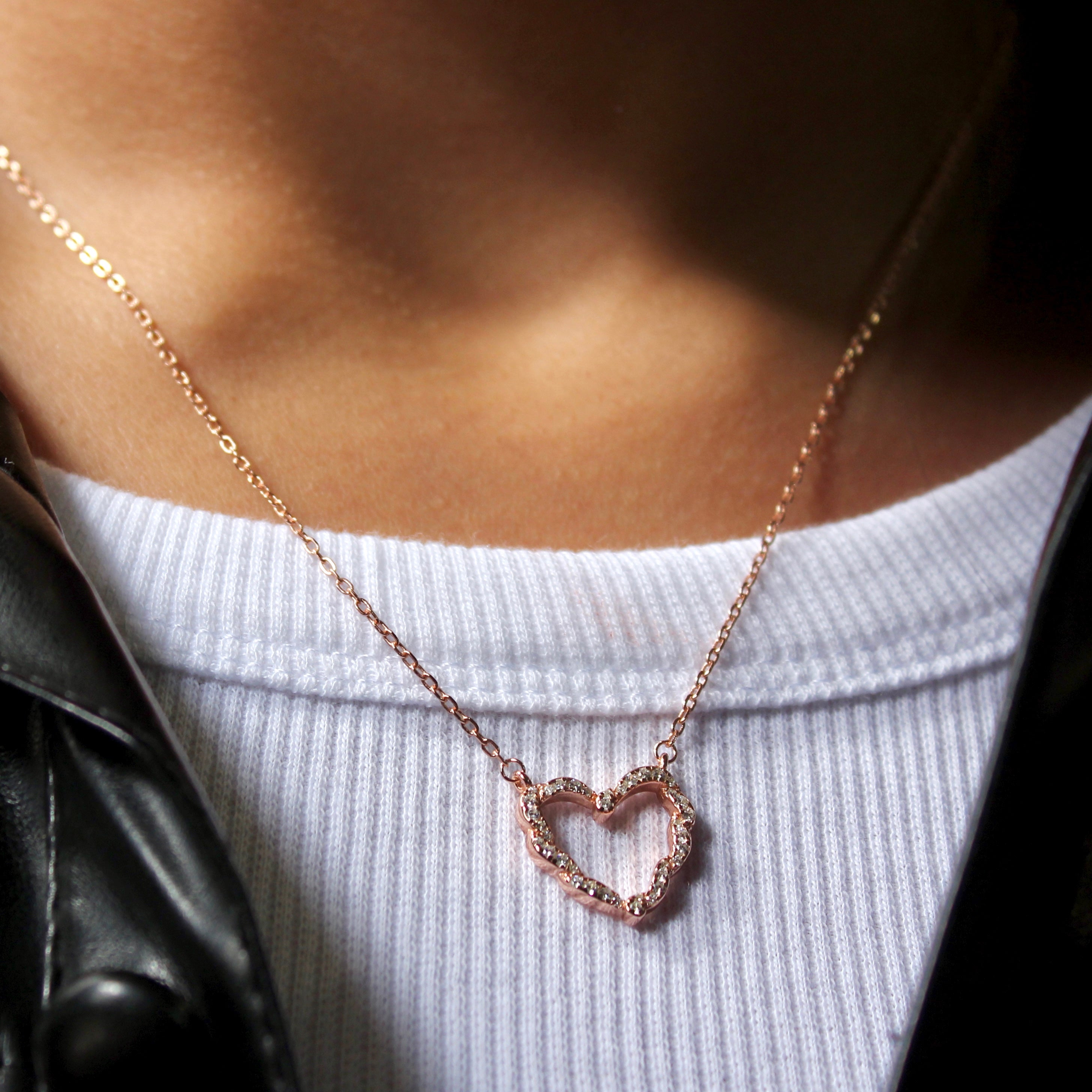 Braided Heart Rose Gold Pure Silver Pendant with Linked Chain