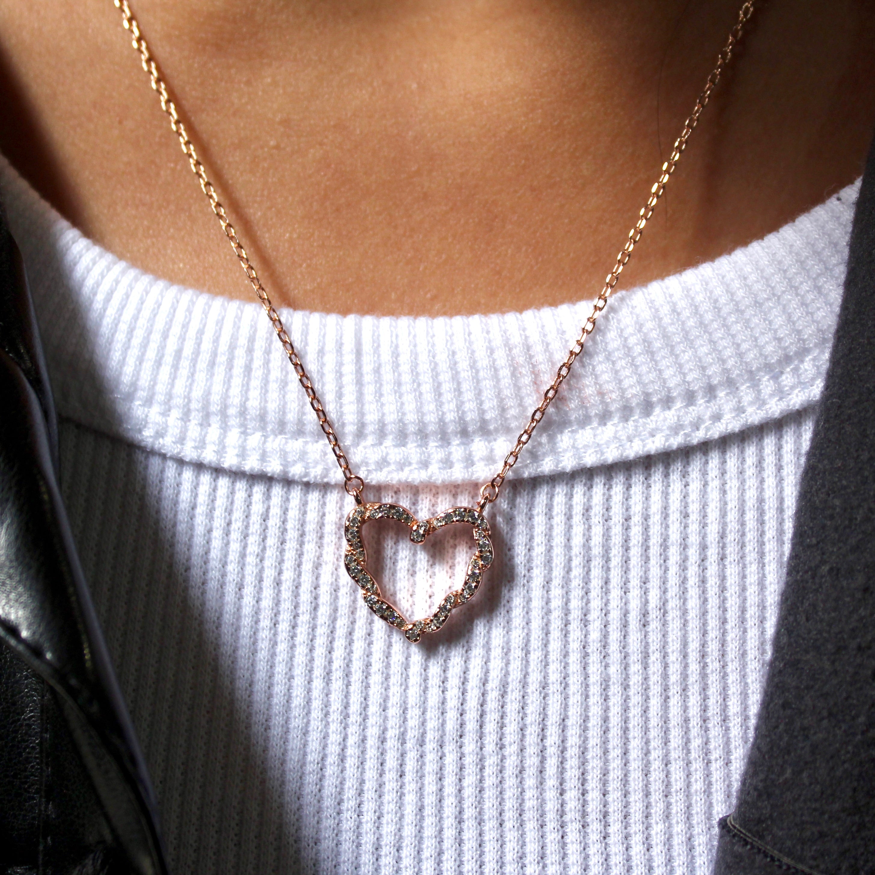 Braided Heart Rose Gold Pure Silver Pendant with Linked Chain