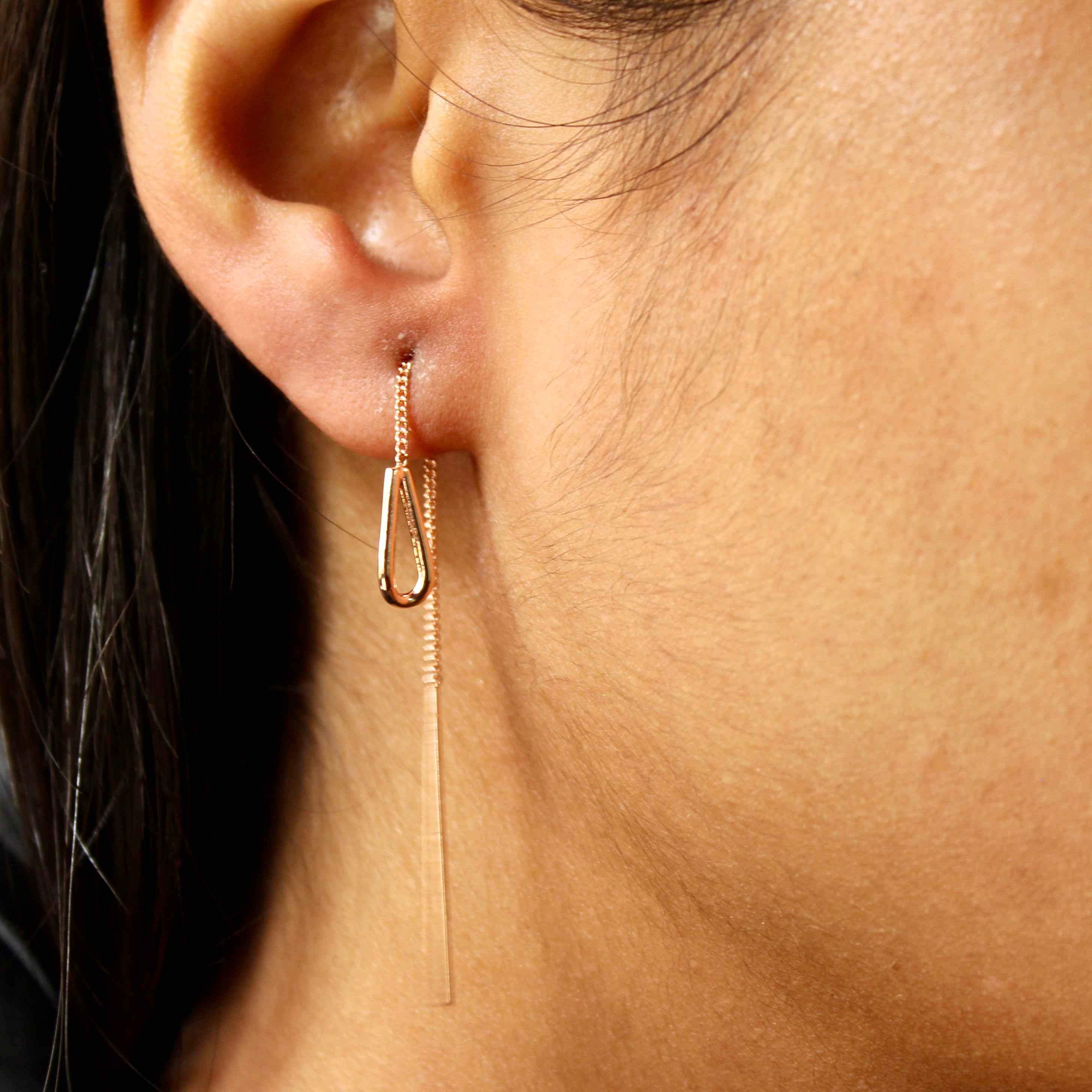 Divine Pure Silver Chain Drop Earrings in Rose Gold