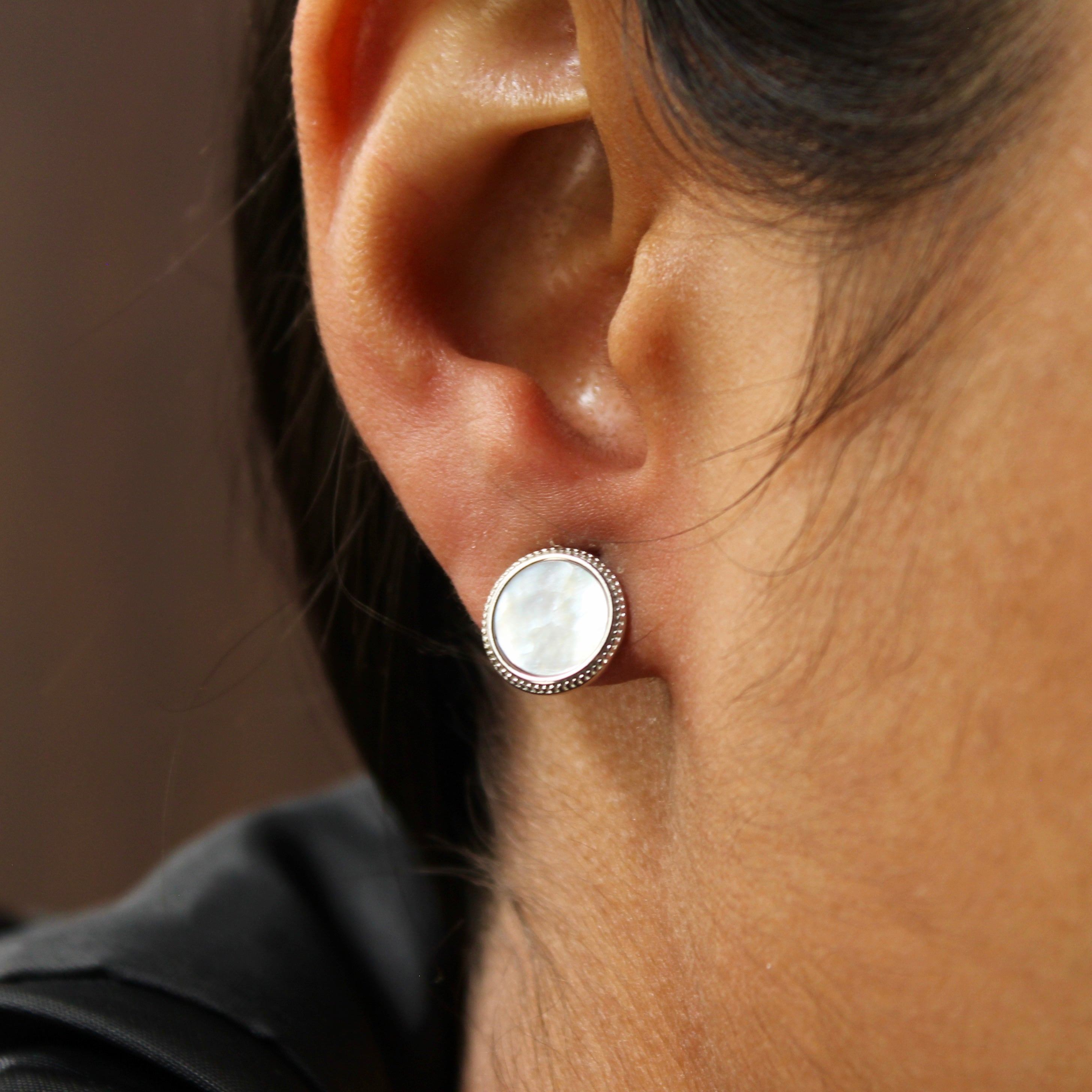 White Marble Stones Classic Pure Silver Top Studs