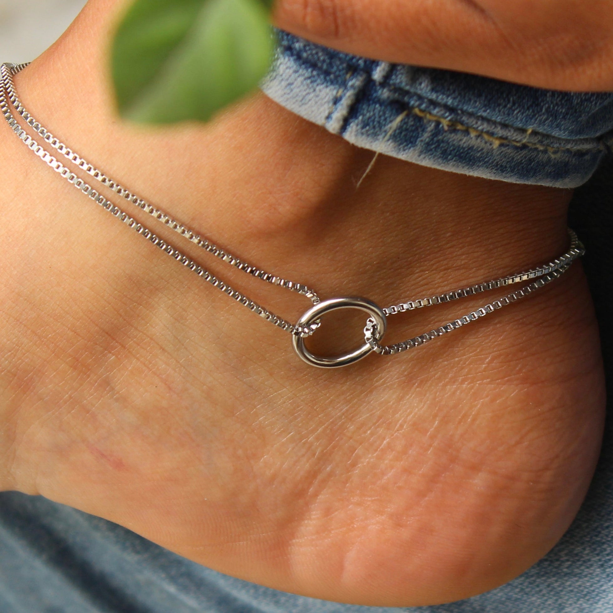 Ring In Middle Pure Silver Chain Anklet- Single piece