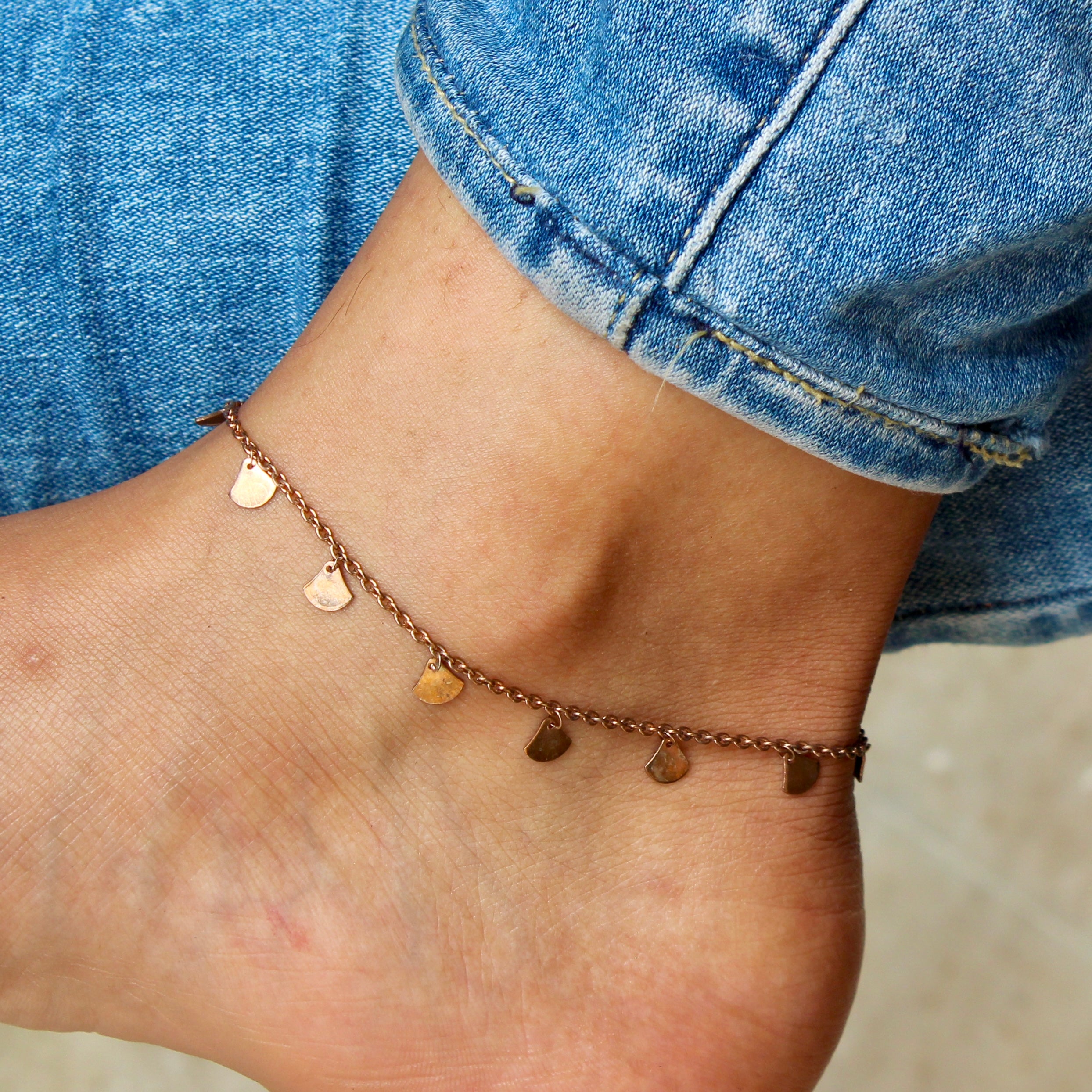 Bell Minimal Pure Silver Anklets in Rose Gold