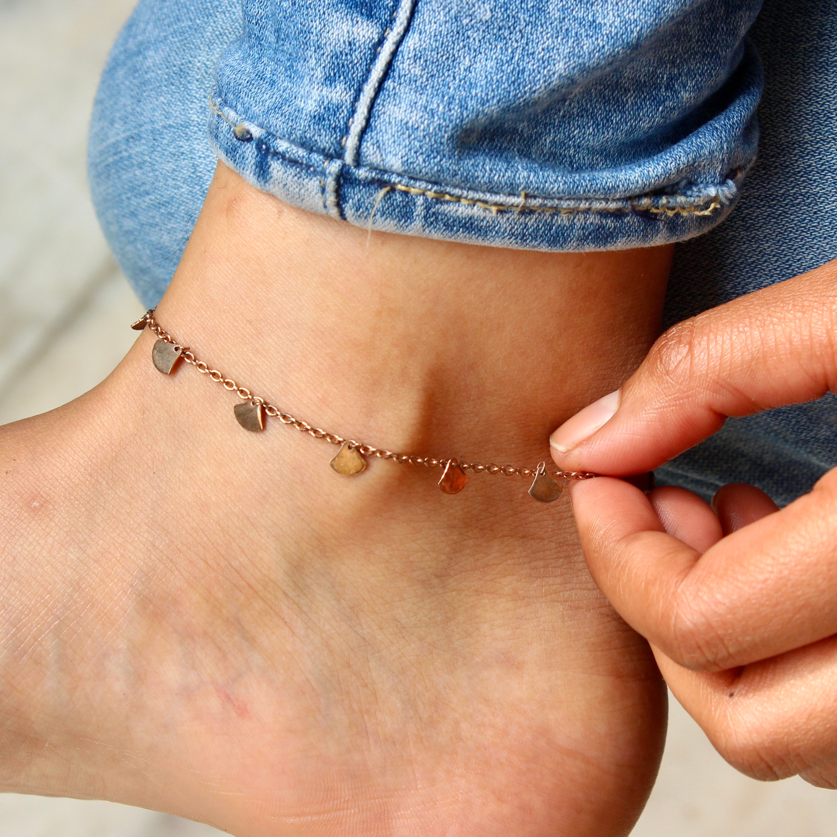 Bell Minimal Pure Silver Anklets in Rose Gold