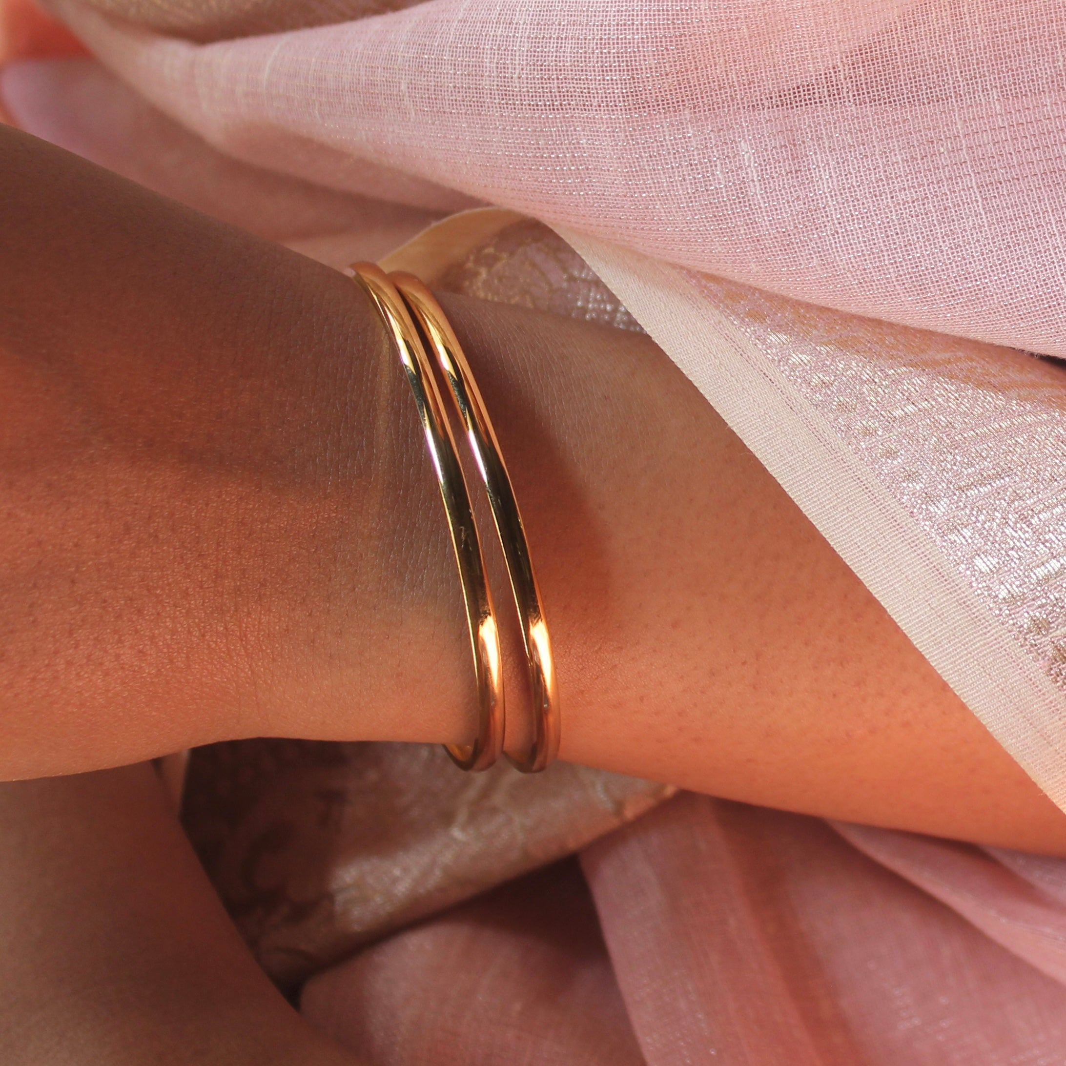 Classic Evergreen Silver Bangles in Gold- pair