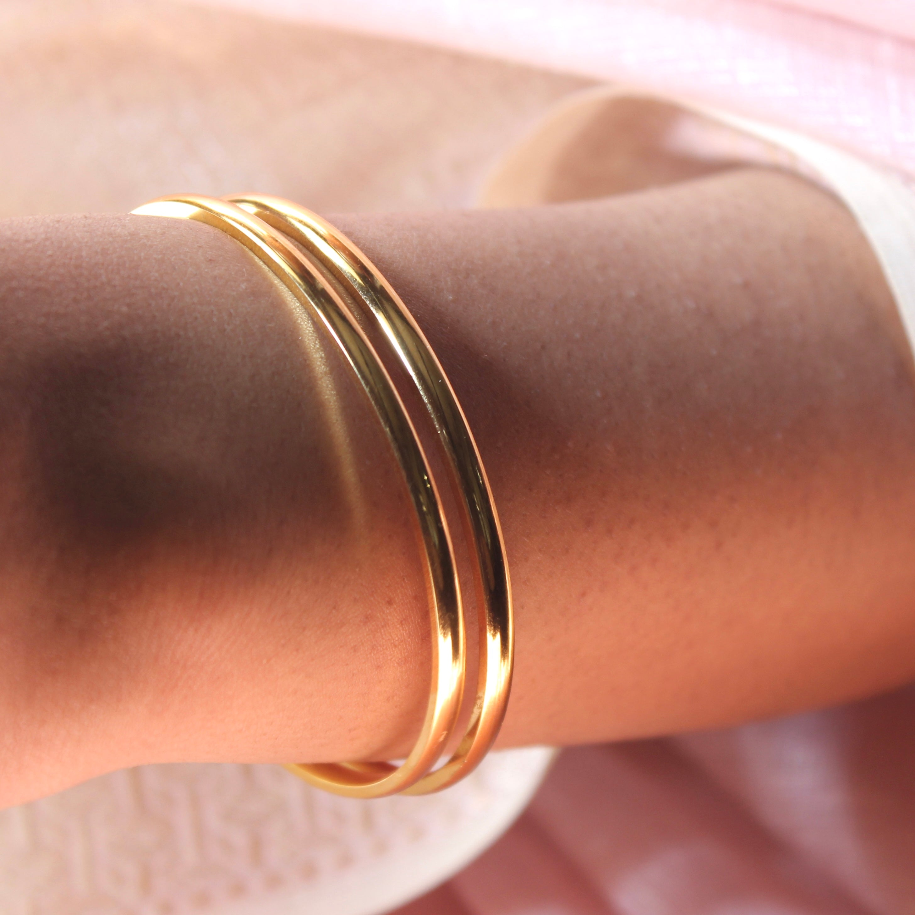 Classic Evergreen Silver Bangles in Gold- pair