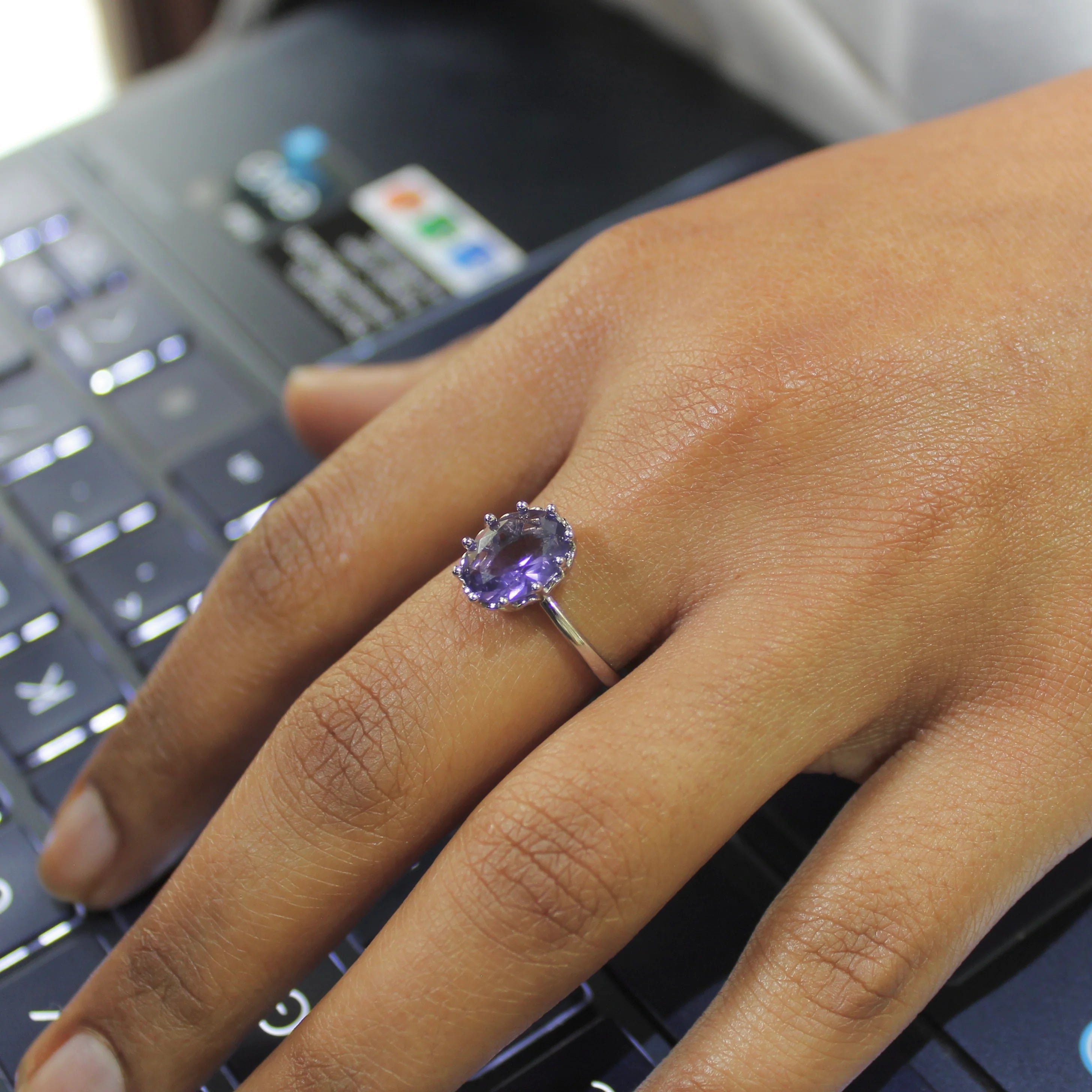 Zircon Stone Pure Silver Minimal Ring- Free size