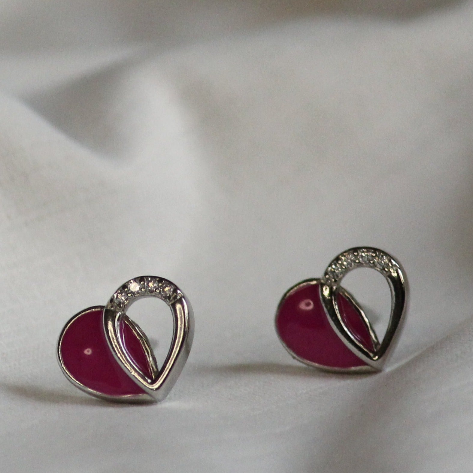 Pink Zircon Heart 925 Silver Studs