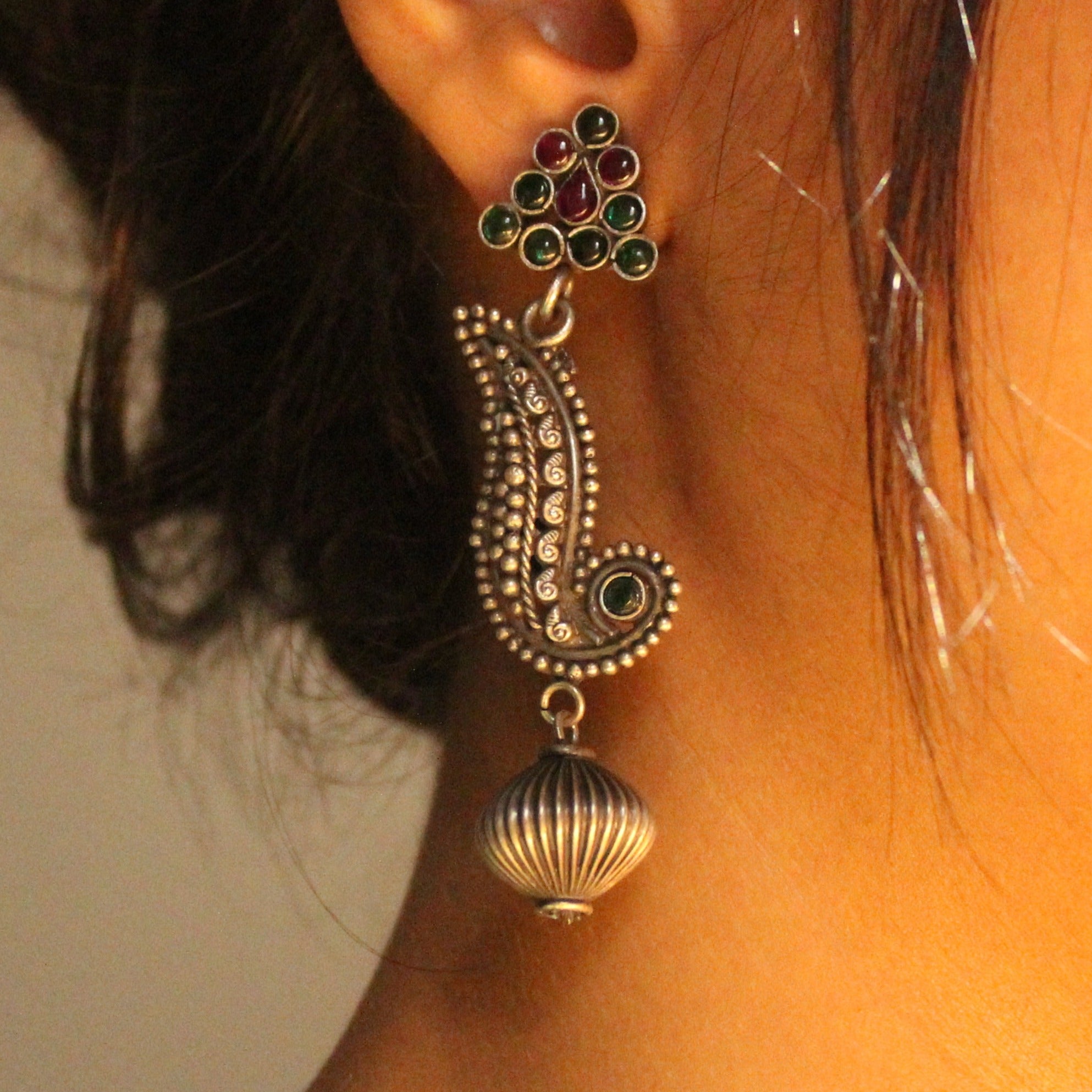 Classic Swan 925 oxidised silver jhumkas