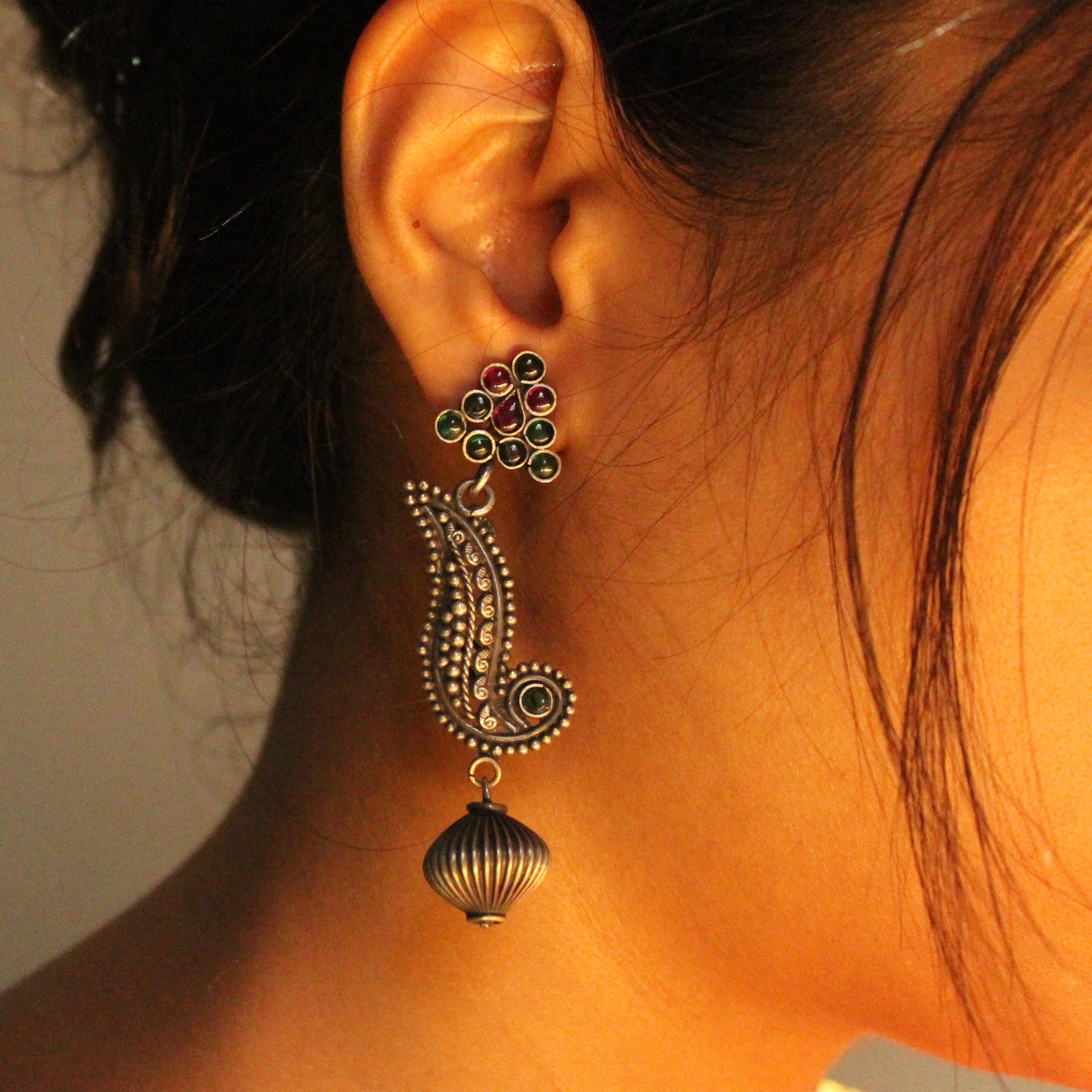 Classic Swan 925 oxidised silver jhumkas