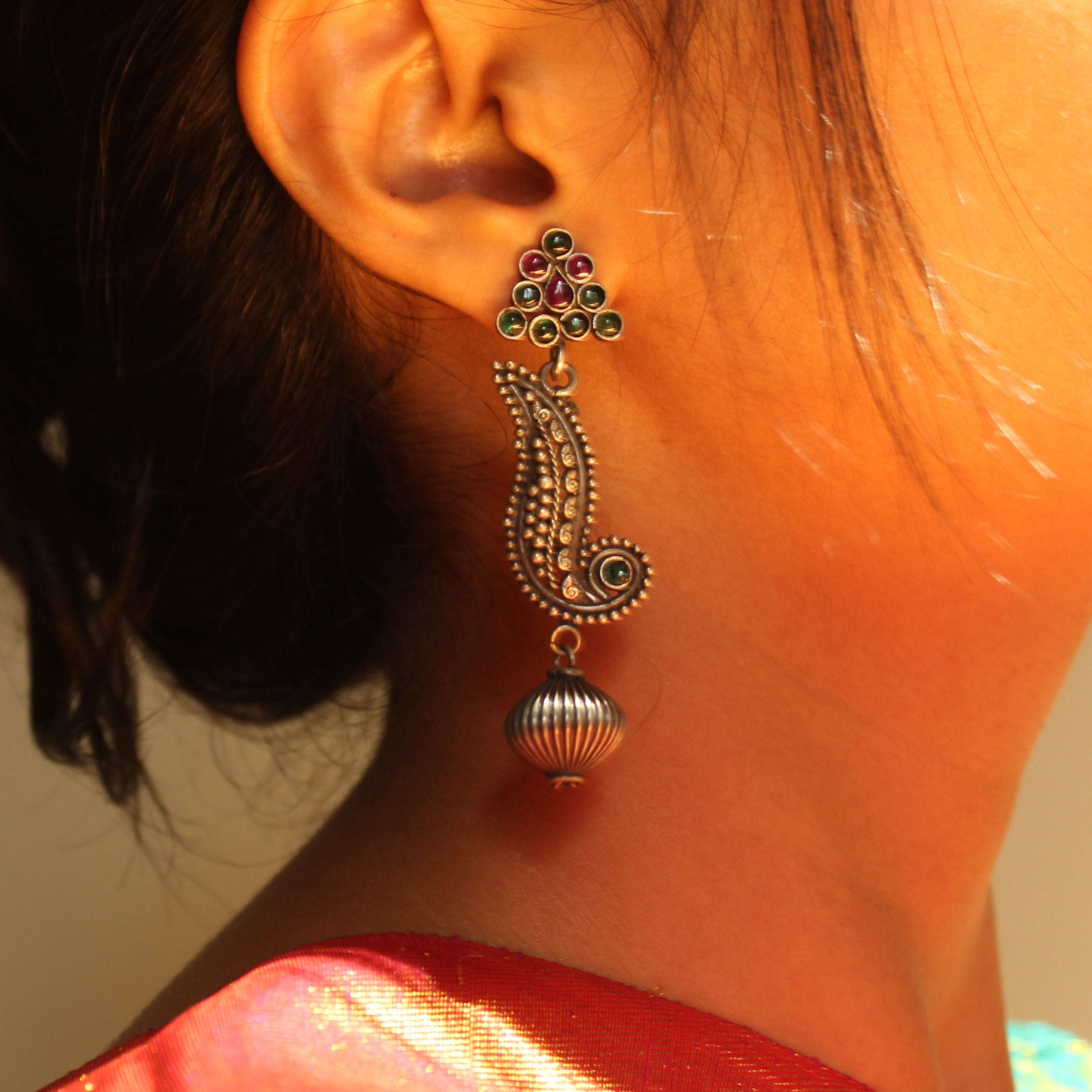 Classic Swan 925 oxidised silver jhumkas