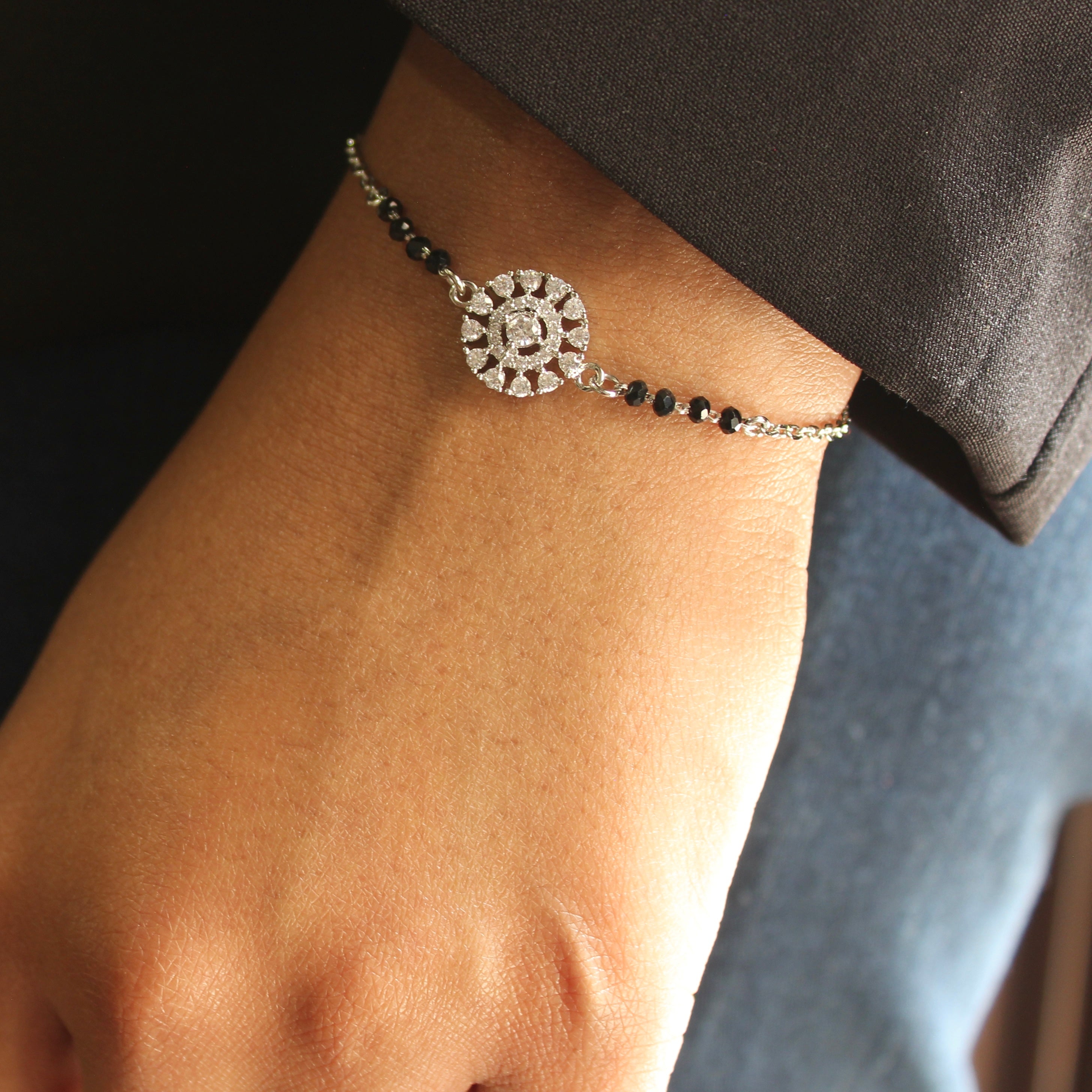 925 Silver Sunshine Zircon Minimal Mangalsutra Bracelet