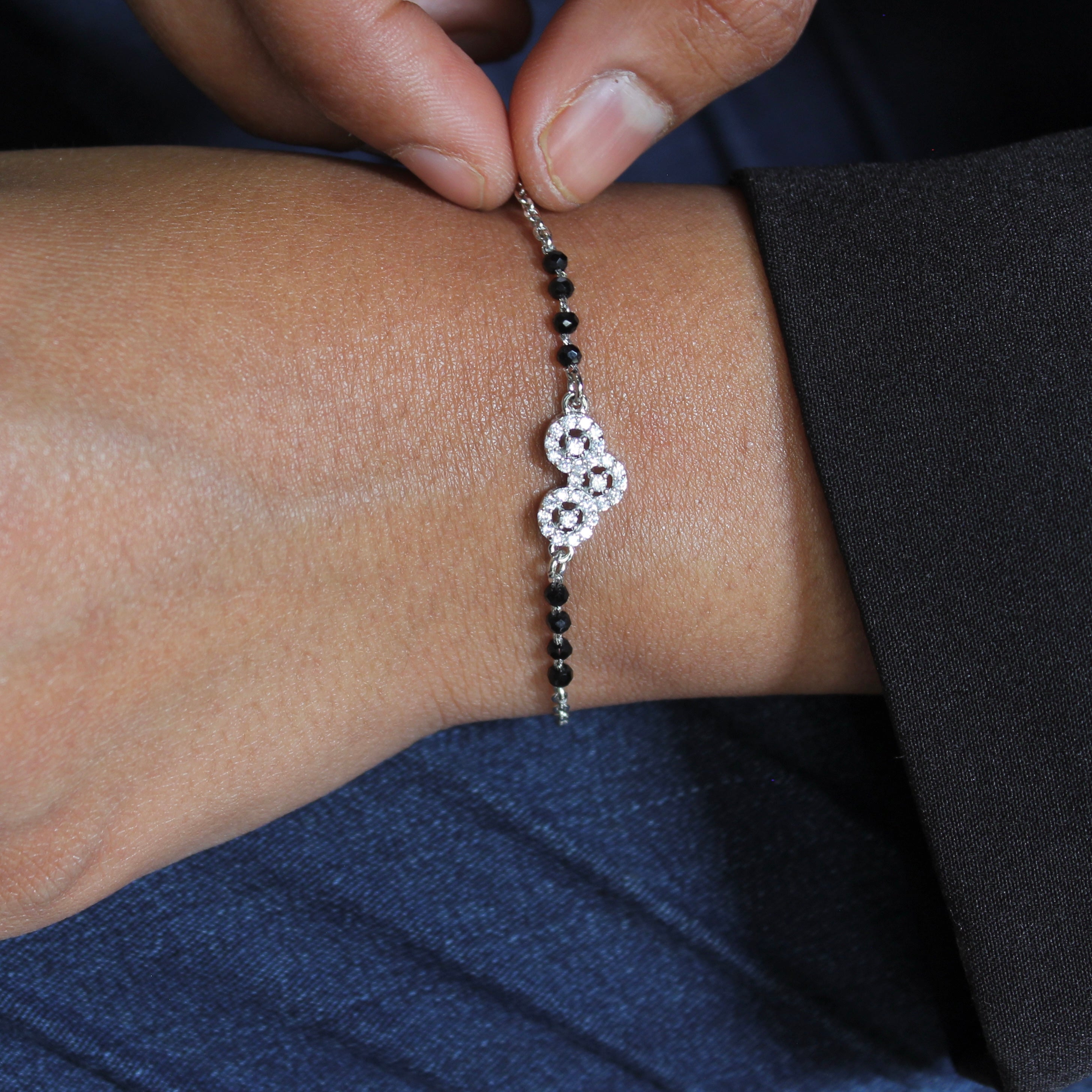 925 Silver Triple Zircon Minimal Mangalsutra Bracelet