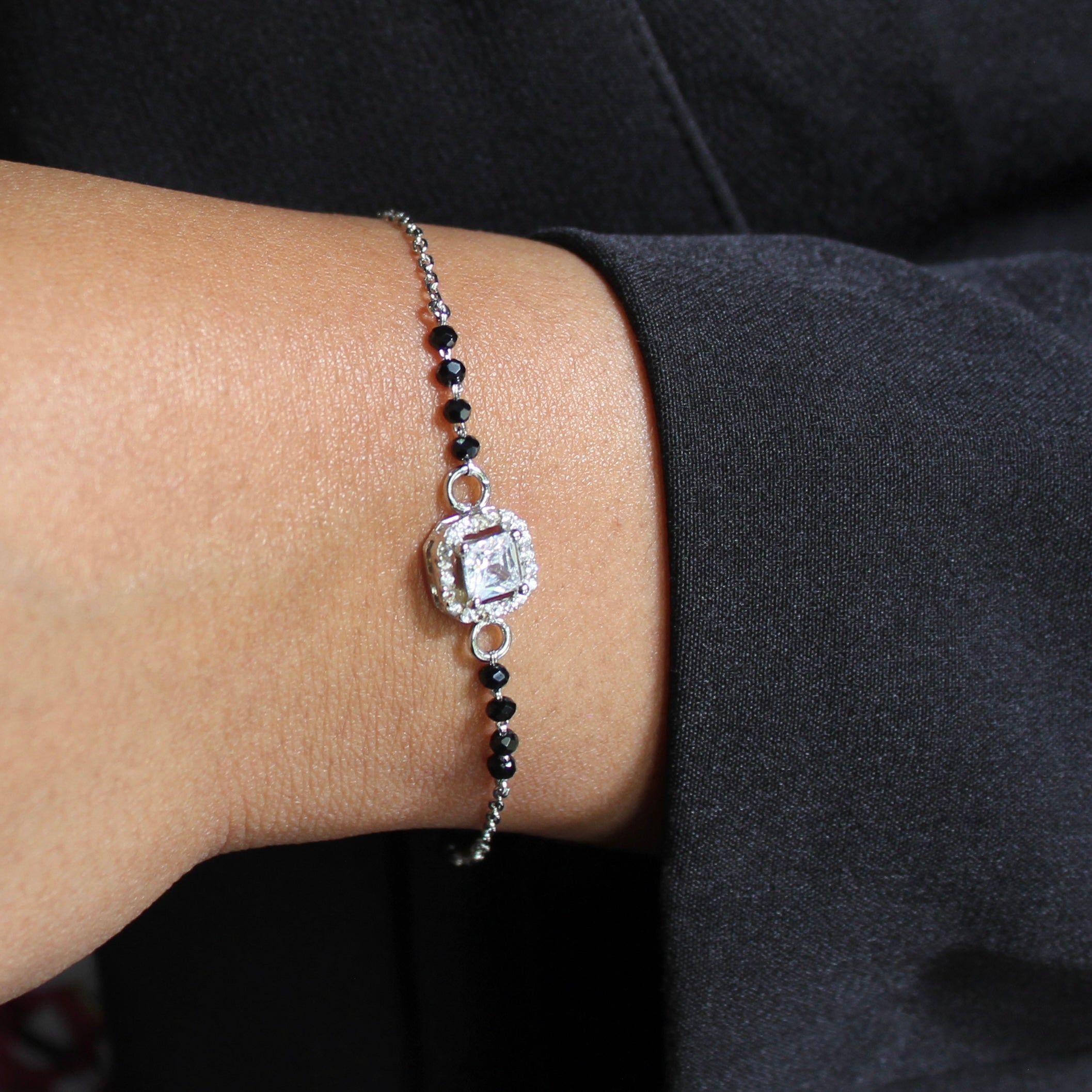 Cube Zircon Stone Pure Silver Mangalsutra Bracelet