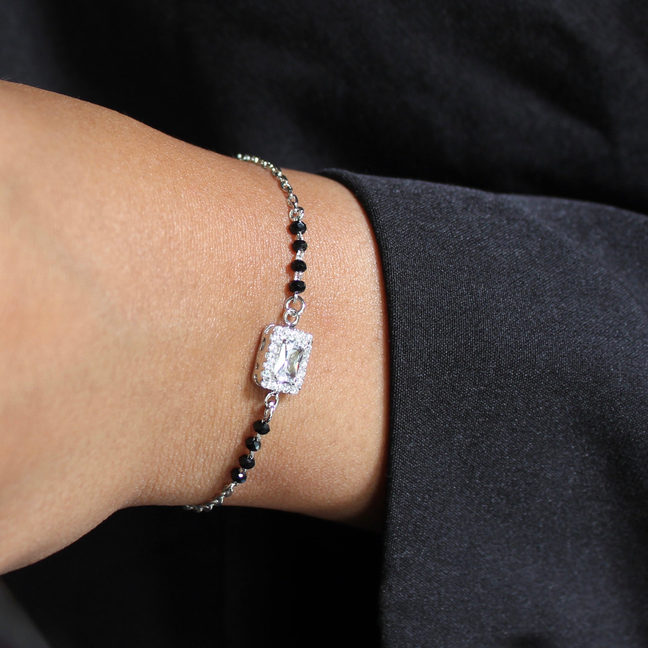 Rectangle Zircon Stone Pure Silver Mangalsutra Bracelet