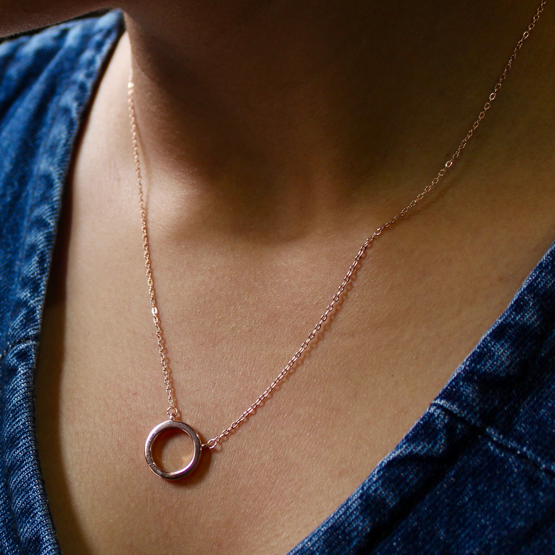 Classic Ring Charm Minimal Chain in Rose Gold Polish 925 Silver