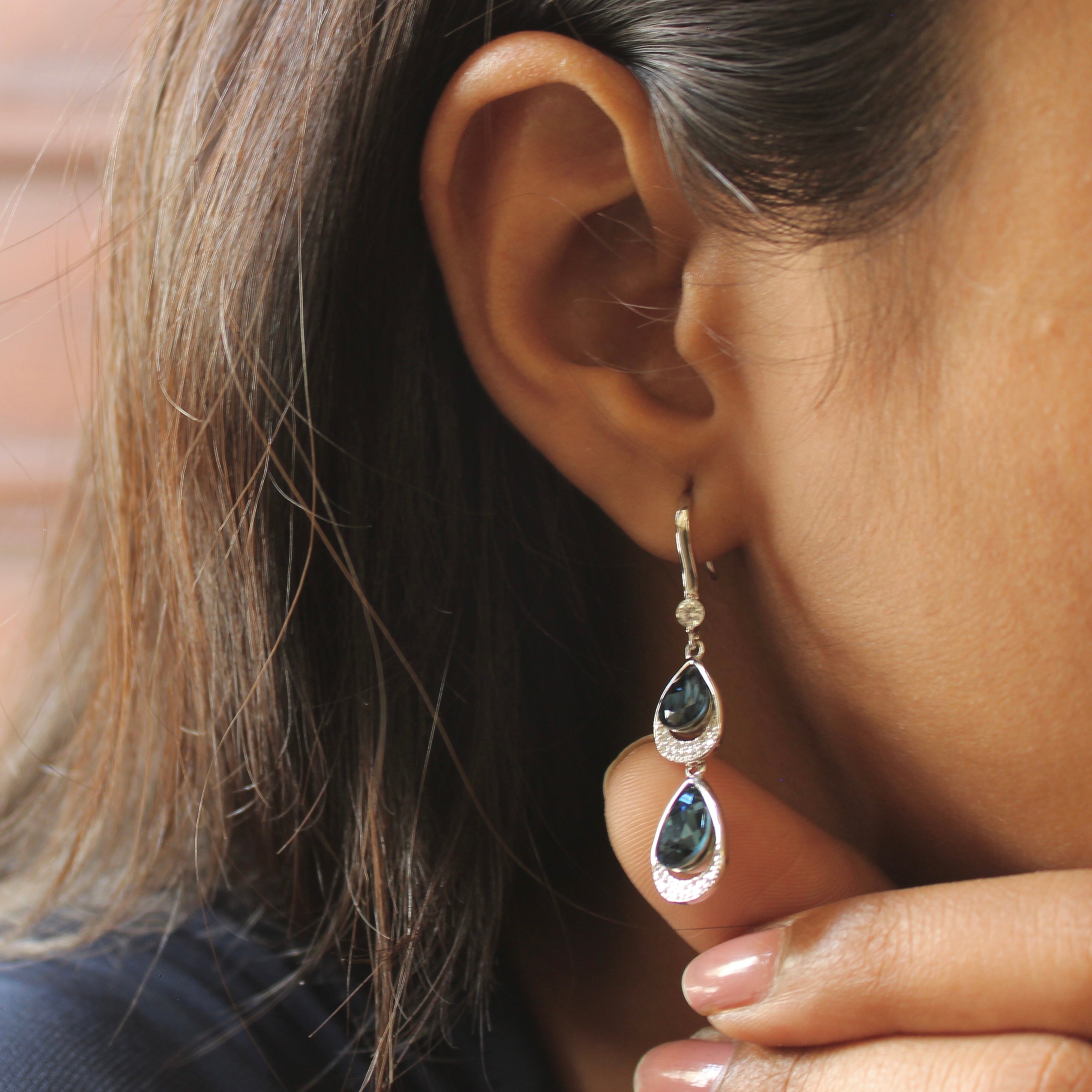 Sapphire Stones Hanging Party Earrings in 925 Silver