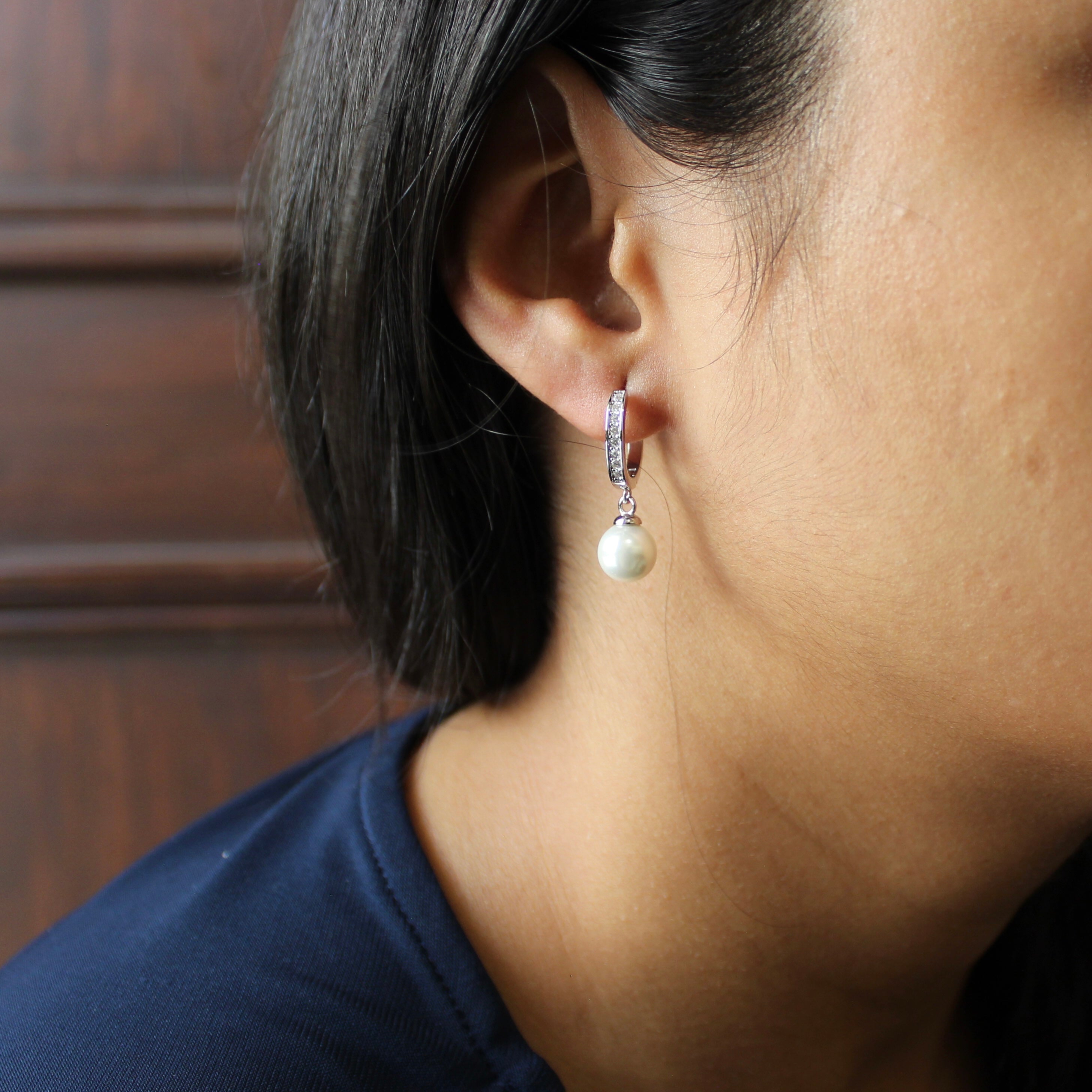Zircon Stones Hanging Earrings With Pearl Drop in 925 Silver