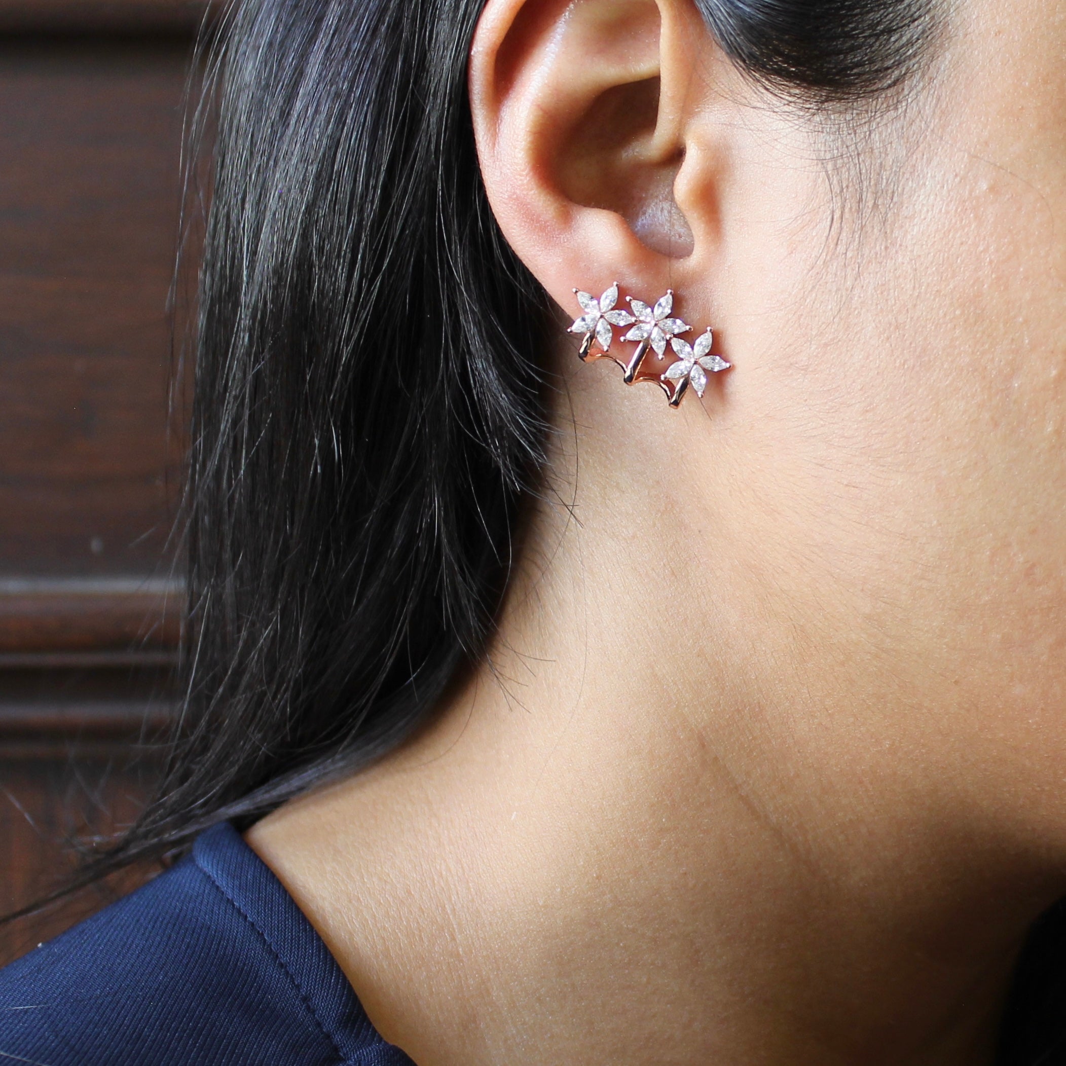 3 Flowers Wrapped Earrings in Rose Gold 925 Silver