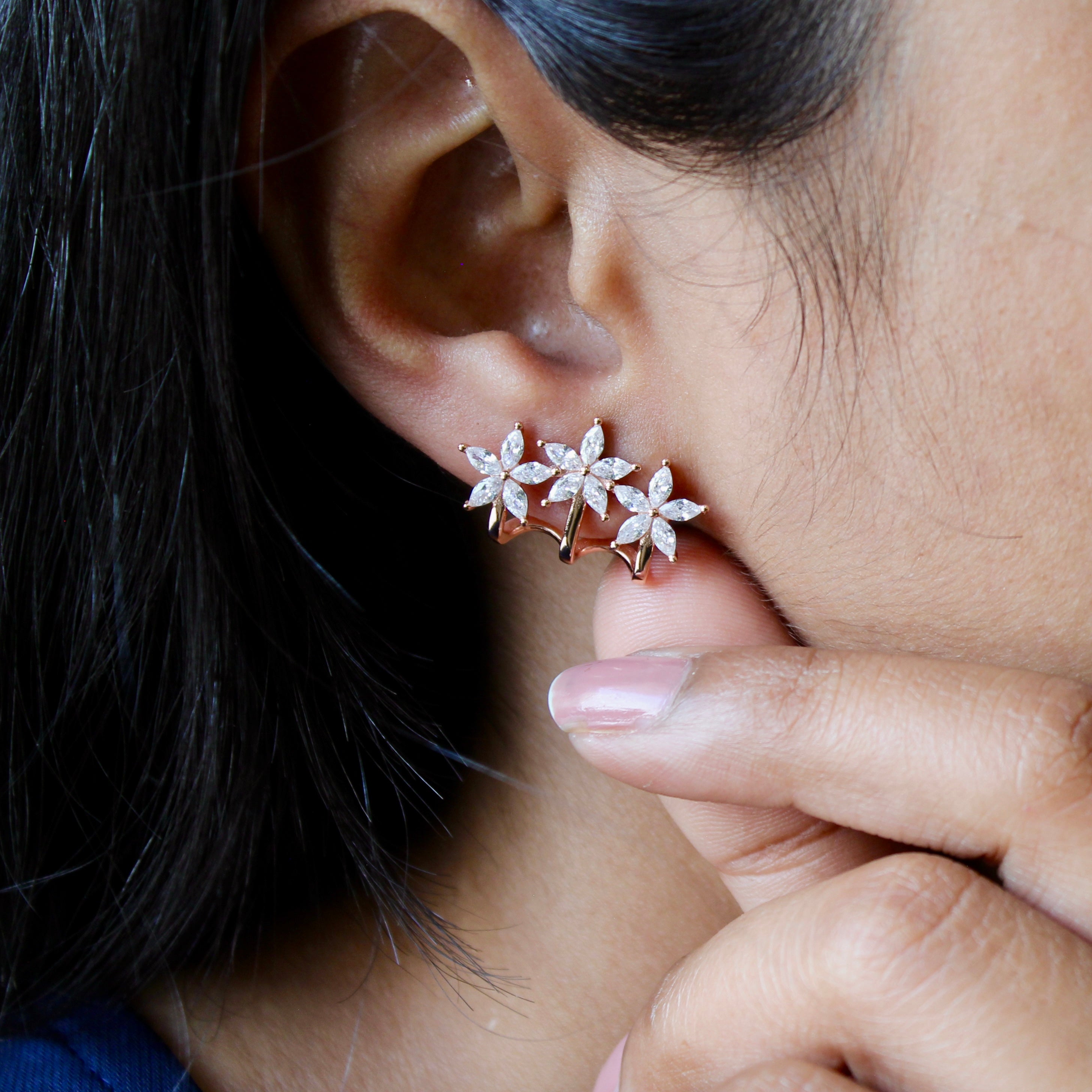 3 Flowers Wrapped Earrings in Rose Gold 925 Silver