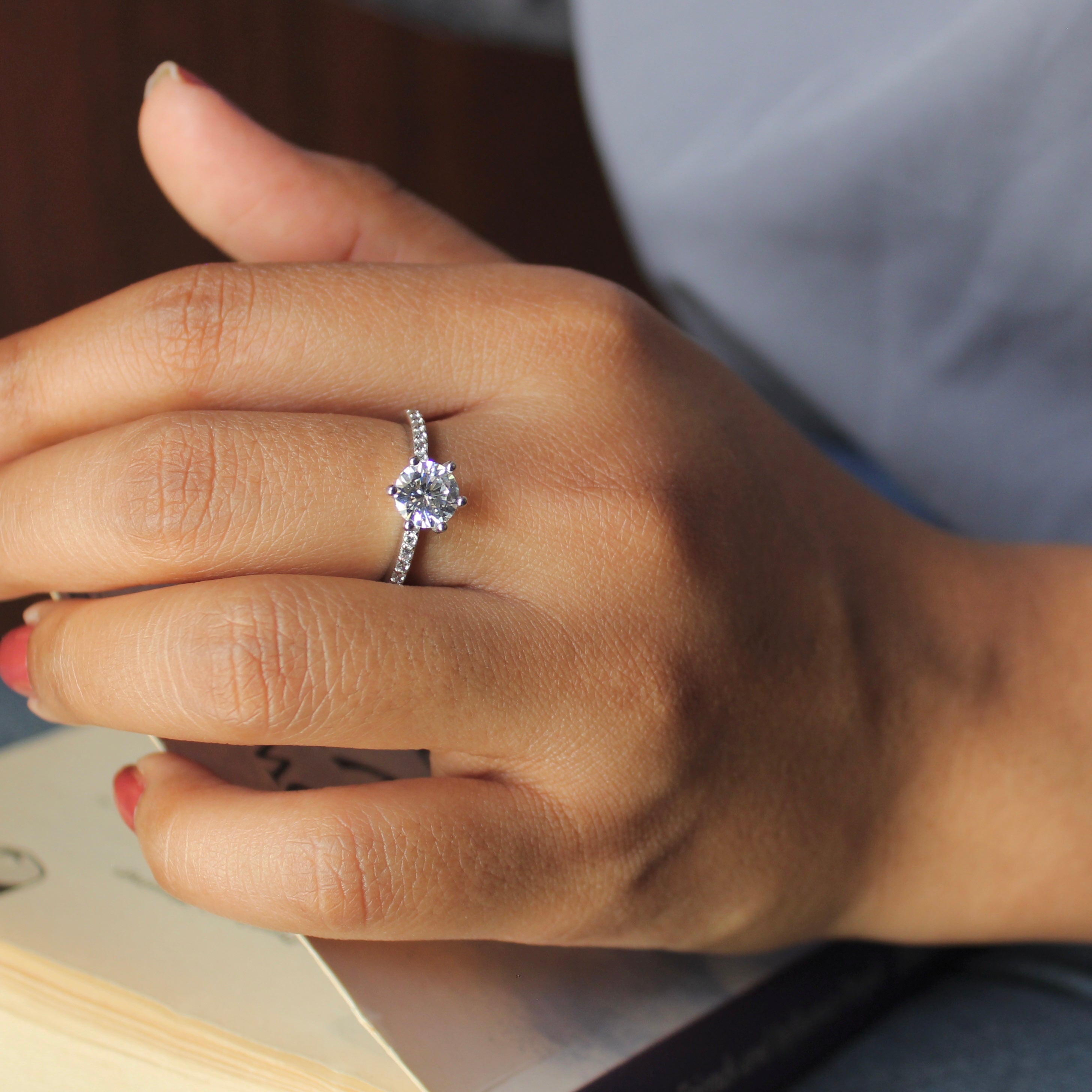 Classic Zircon Rise-up Stone Pure Silver Adjustable Ring