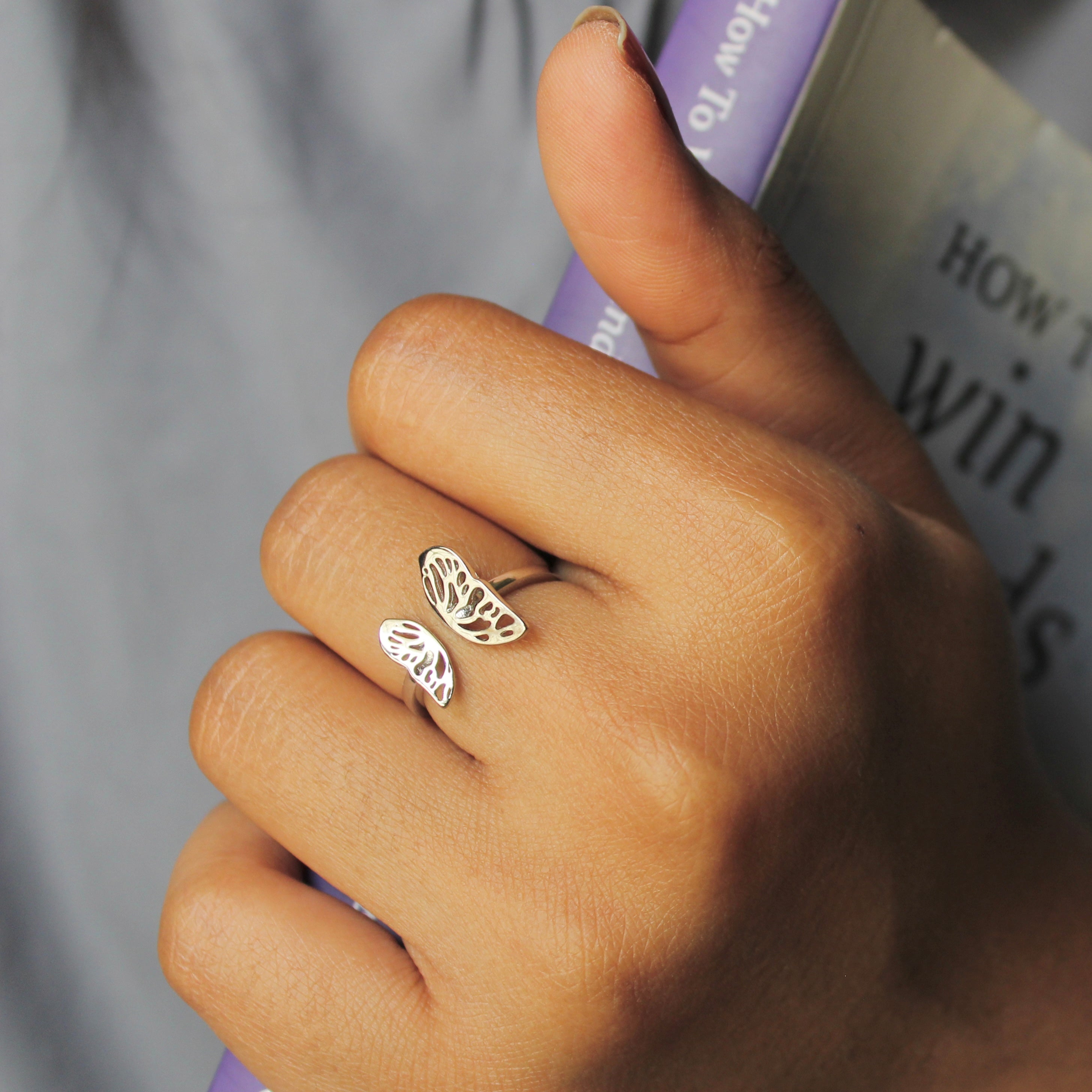 Butterfly Patterned Pure Silver Minimal Ring