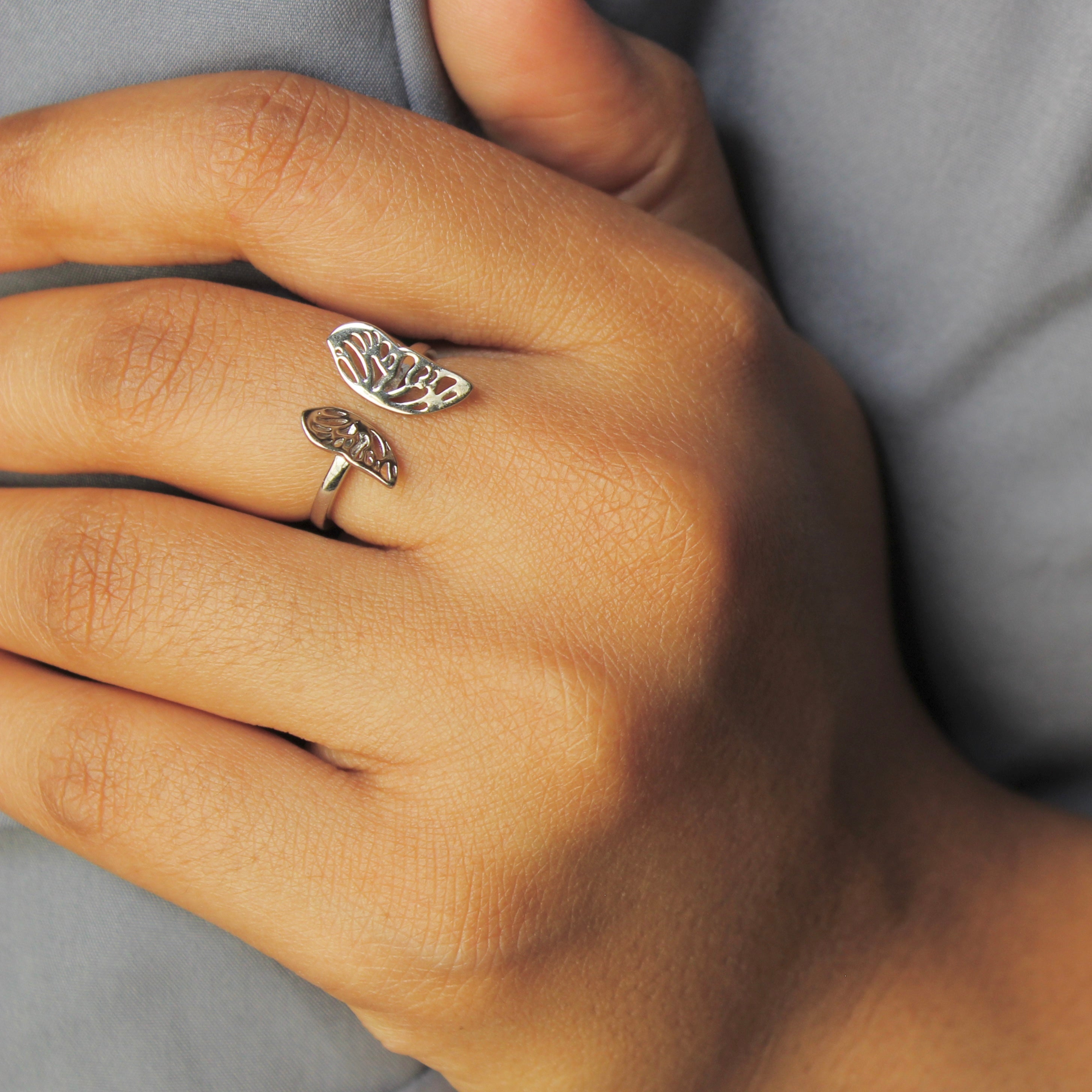 Butterfly Patterned Pure Silver Minimal Ring