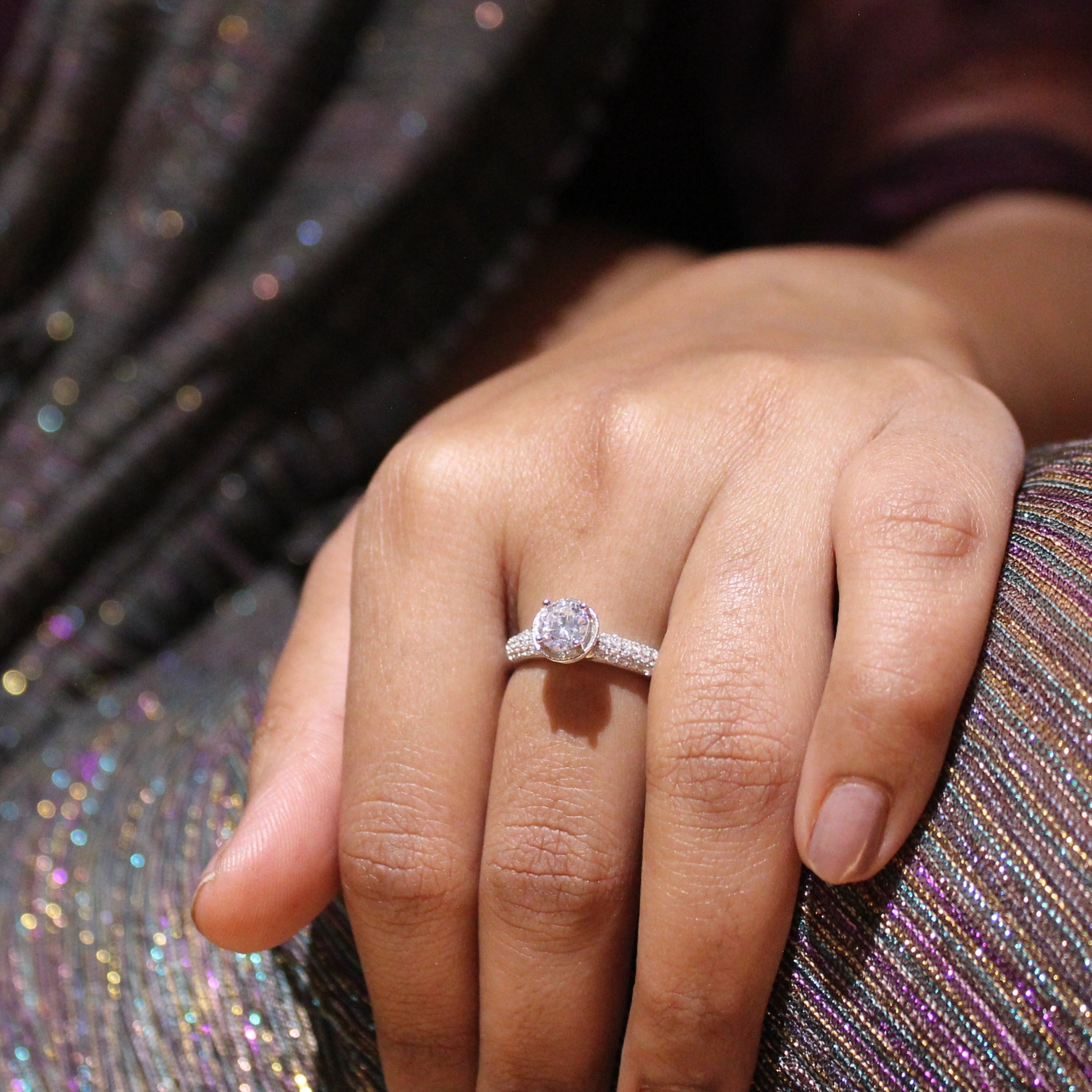 American Diamond Solitaire Rounded Silver Ring