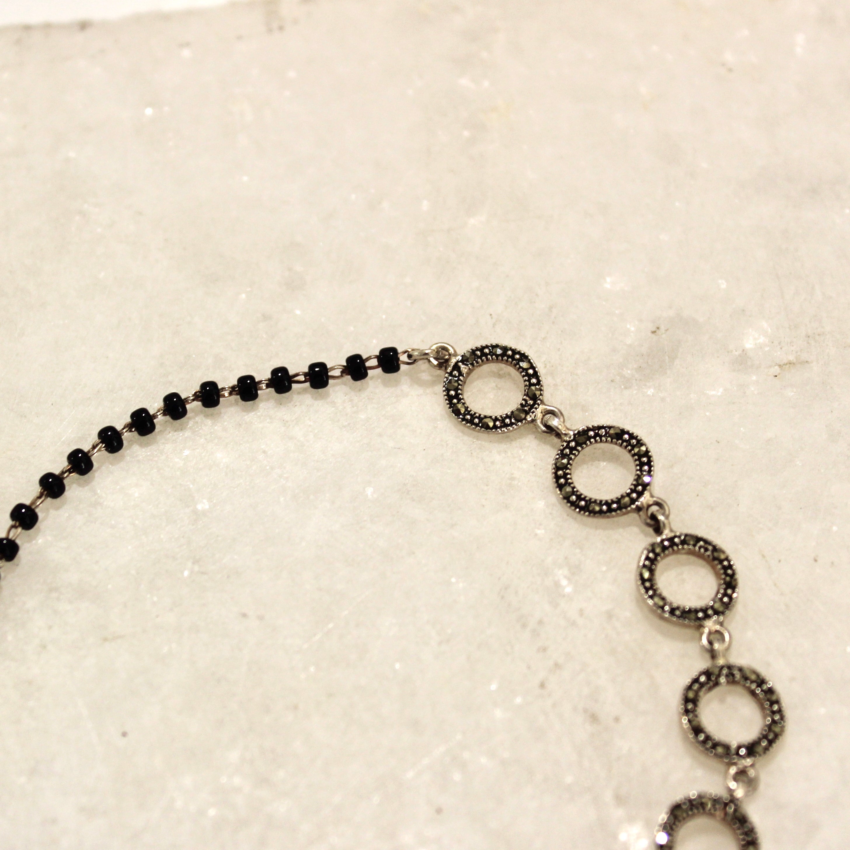 5 Rings Oxidised Charm pure Silver Mangalsutra Bracelet