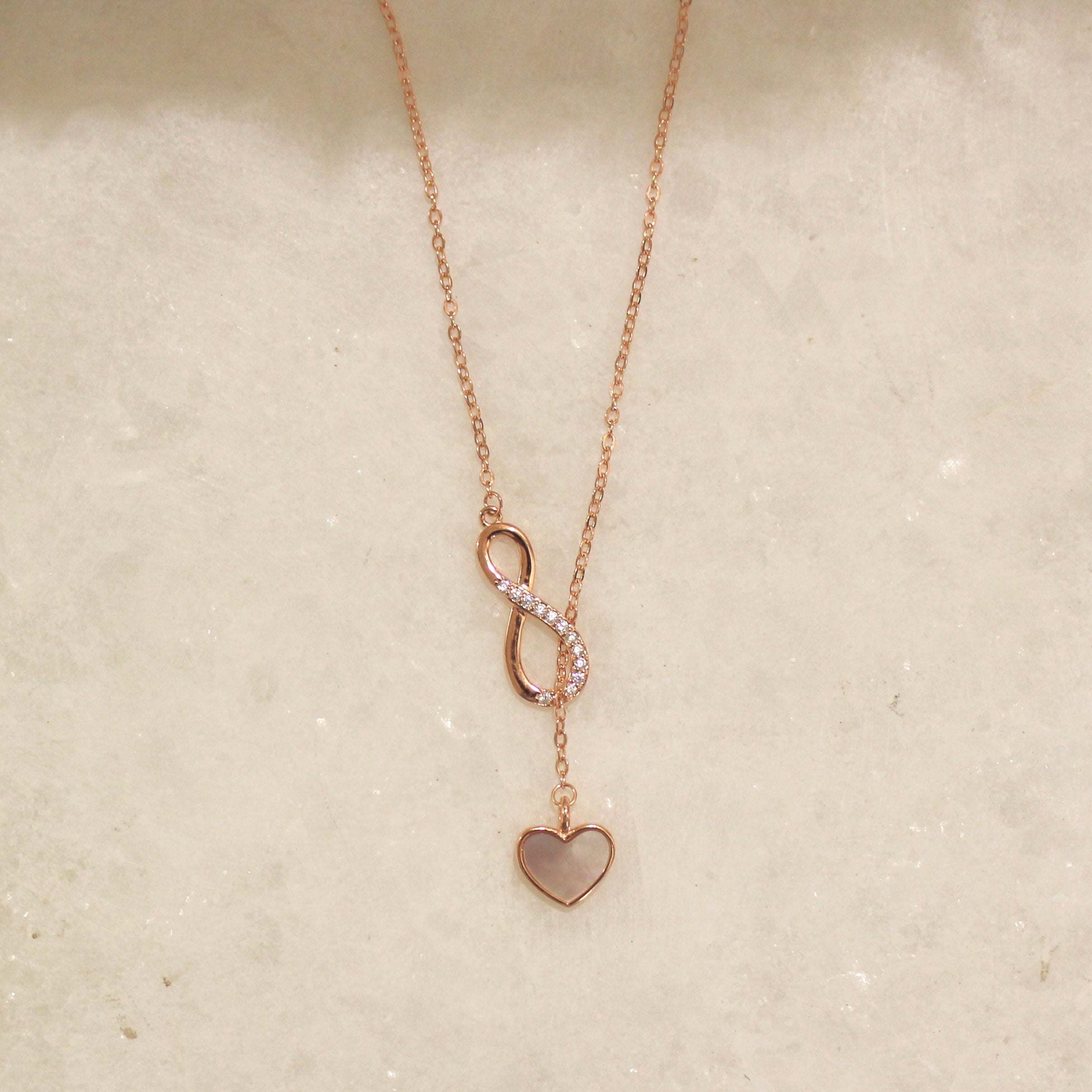 Infinity Crossed Heart Pure Silver Minimal Chain in Rose Gold Polish