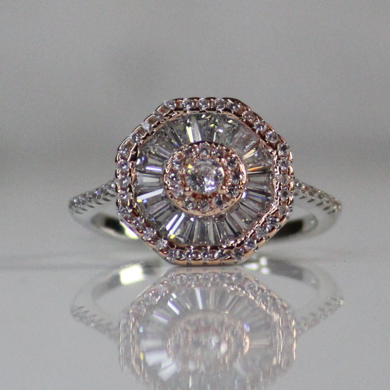 Hexagon zircon stones rose gold 925 silver ring